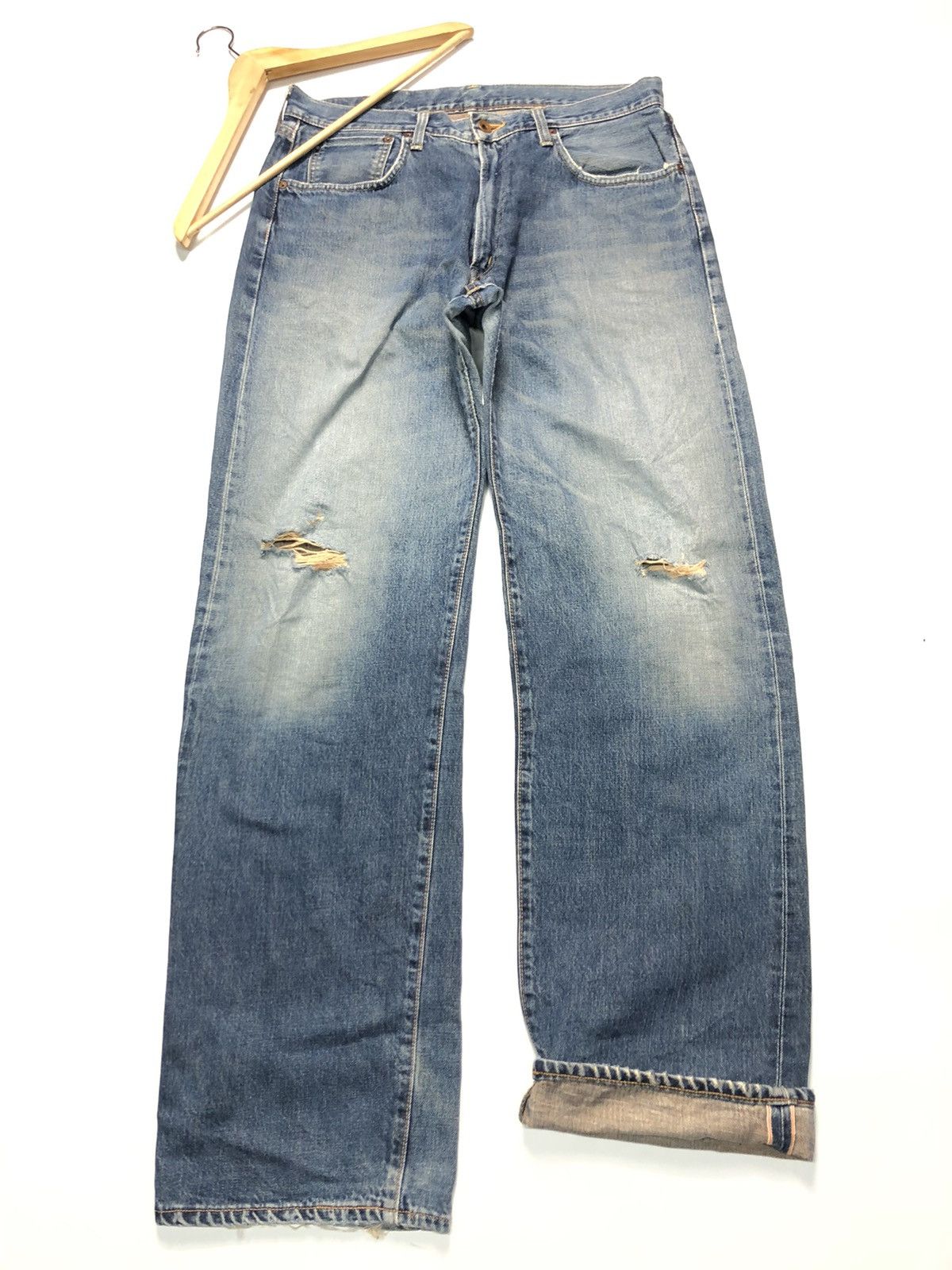 Edwin × Vintage VINTAGE EDWIN SELVEDGE BLUE WASH DISTRESSED DENIM Size US 34 / EU 50 - 1 Thumbnail