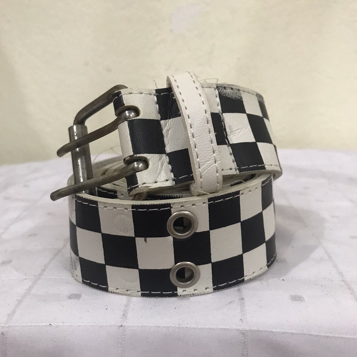 Vintage Black And White Checkered Plaid Tartan Belt Size ONE SIZE - 3 Thumbnail