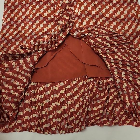 Tory Burch Janetta Midi Dress Silk Blend Ruffle Red Rust 0