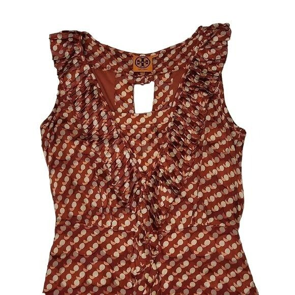 Tory Burch Janetta Midi Dress Silk Blend Ruffle Red Rust 0