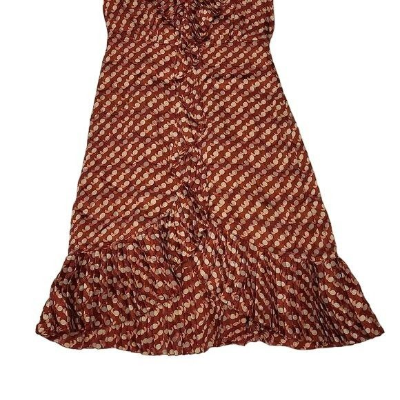 Tory Burch Janetta Midi Dress Silk Blend Ruffle Red Rust 0