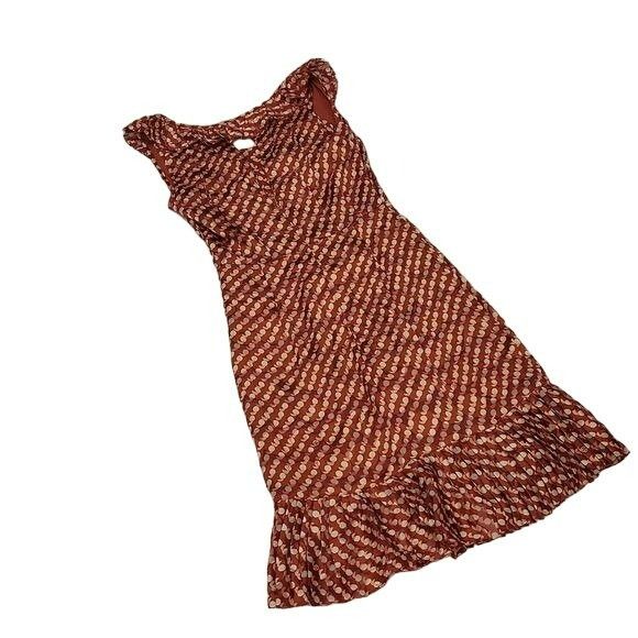 Tory Burch Janetta Midi Dress Silk Blend Ruffle Red Rust 0