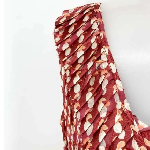 Tory Burch Janetta Midi Dress Silk Blend Ruffle Red Rust 0