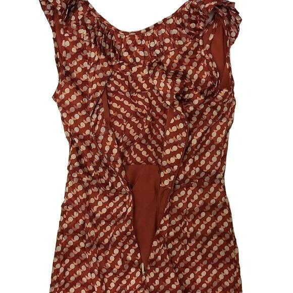 Tory Burch Janetta Midi Dress Silk Blend Ruffle Red Rust 0
