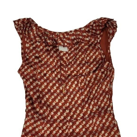 Tory Burch Janetta Midi Dress Silk Blend Ruffle Red Rust 0