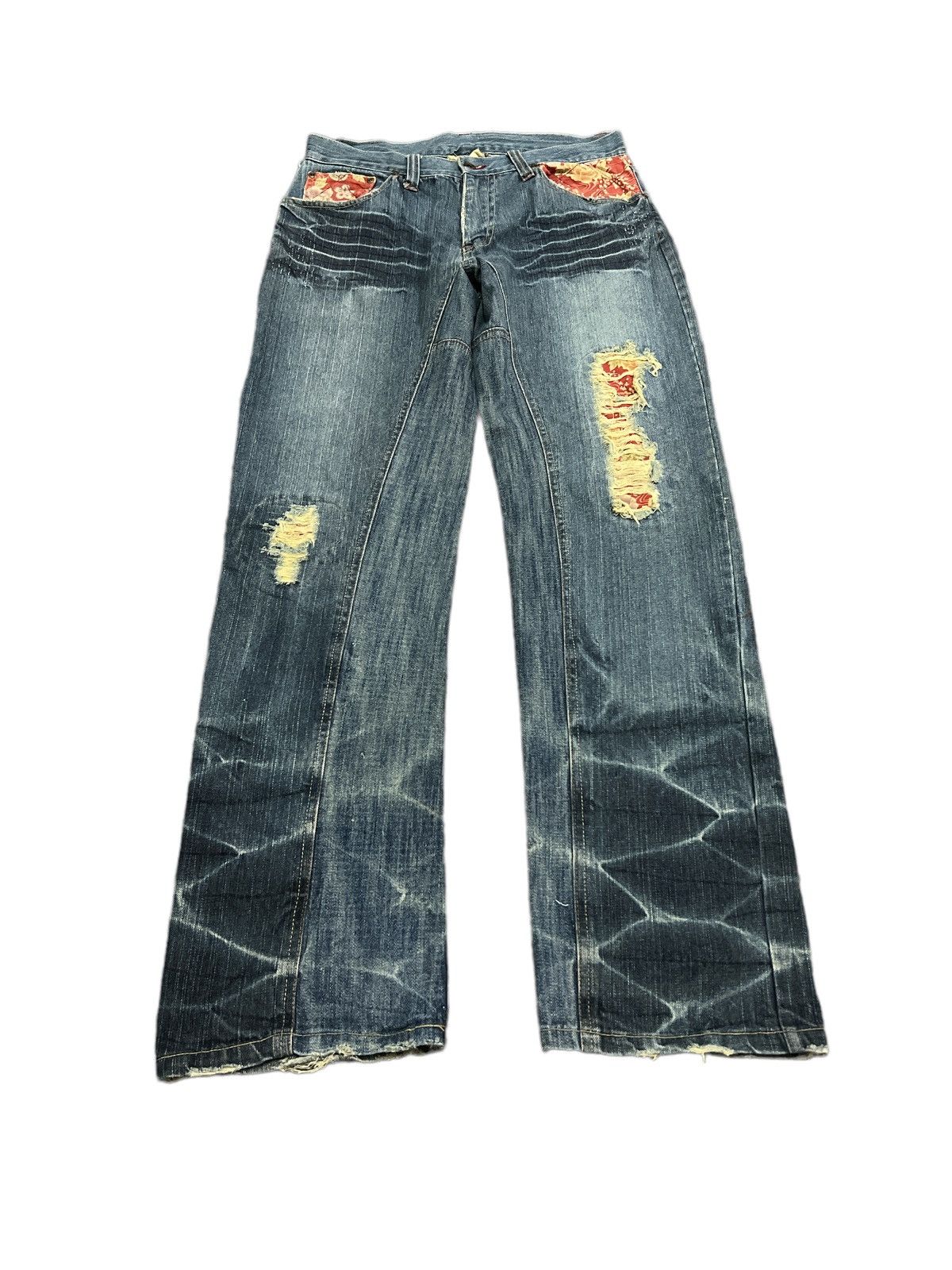 Art Comes First × Japanese Brand RARE DESIGN💥 DISTRESSED DENIM PANTS Size US 32 / EU 48 - 2 Thumbnail