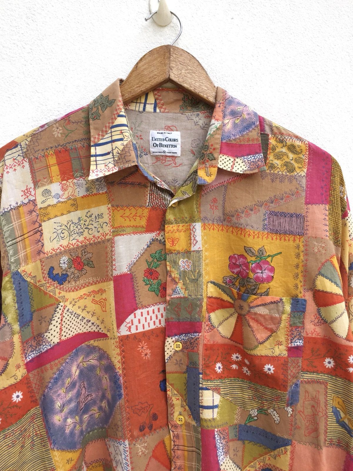 Benetton DOPE🔥90s Patchwork Multicolor Pop Art B/D Shirt Size US L / EU 52-54 / 3 - 2 Thumbnail