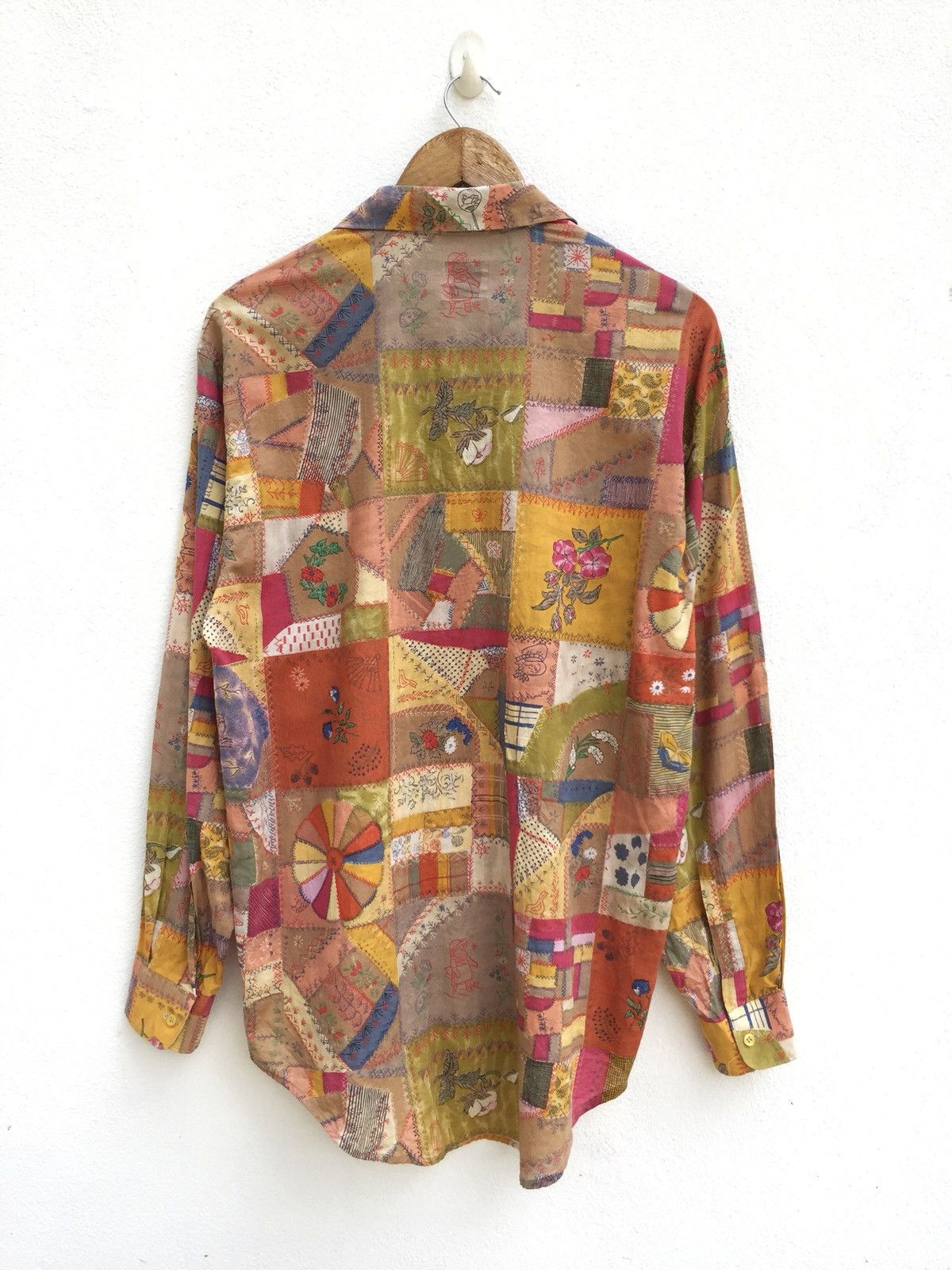 Benetton DOPE🔥90s Patchwork Multicolor Pop Art B/D Shirt Size US L / EU 52-54 / 3 - 3 Thumbnail