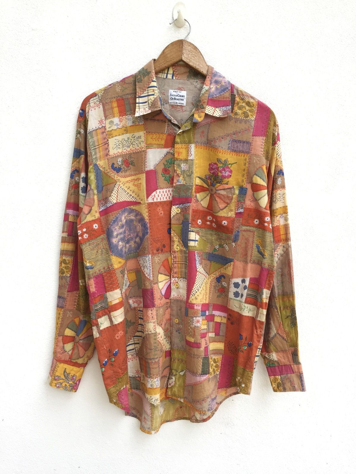 Benetton DOPE🔥90s Patchwork Multicolor Pop Art B/D Shirt Size US L / EU 52-54 / 3 - 1 Thumbnail