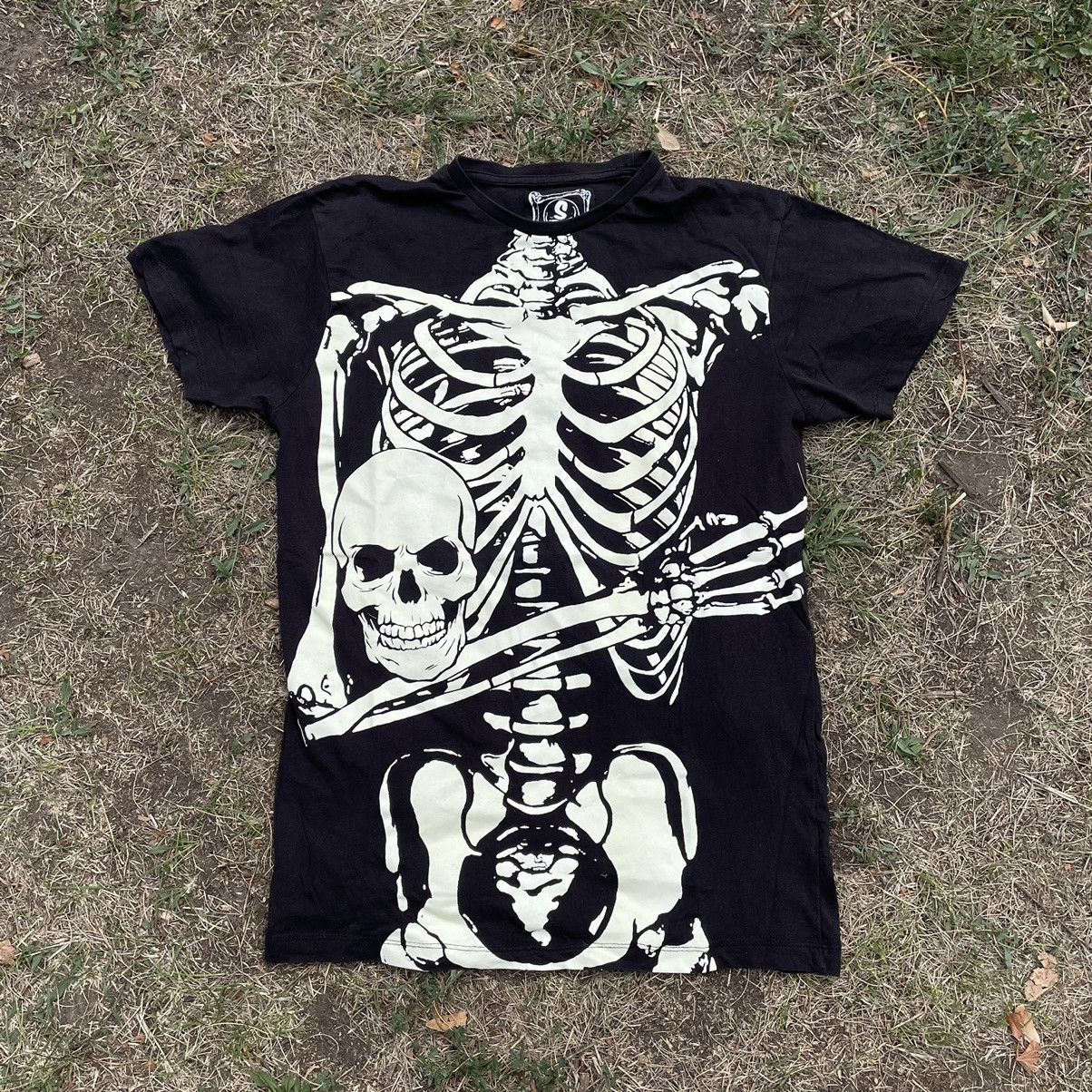 Vintage Vintage Y2K Skeleton Graphic Tee Punk Grunge Black Faded S Size US S / EU 44-46 / 1 - 1 Thumbnail