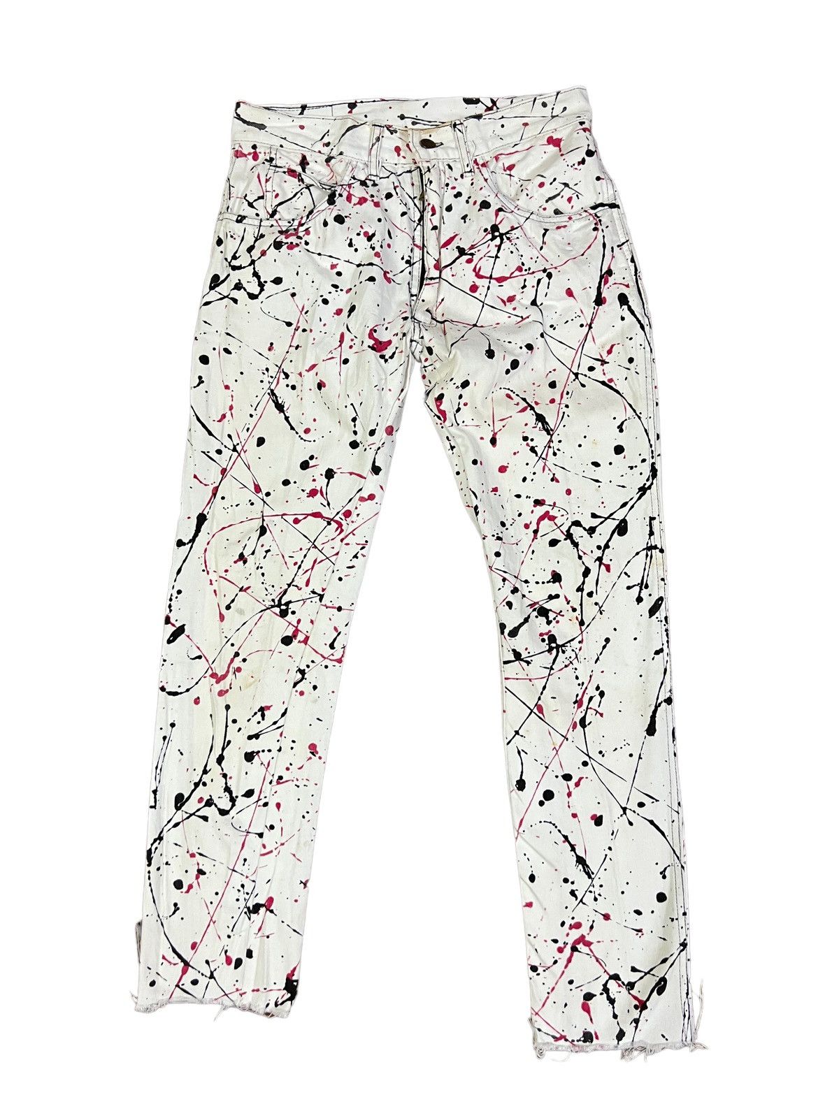 image of Vintage Made In England Modzart Splashed Paint Destroy Pants in White Paint Splash, Men's (Size 29)