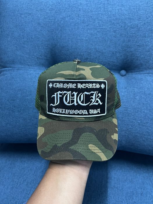 Chrome Hearts Rare💥 Vintage Chrome Heart FUCK Camo Trucker Cap