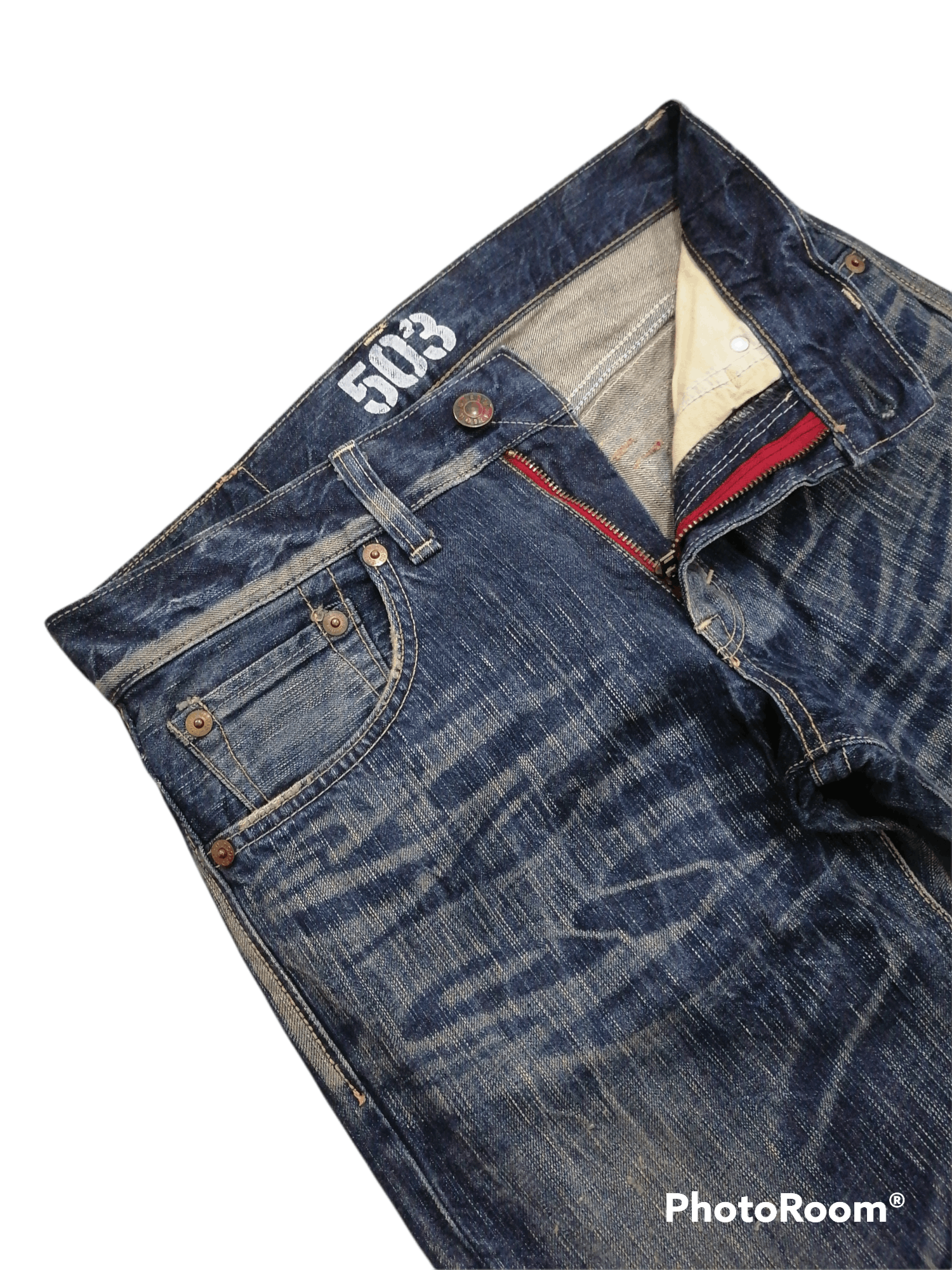 Hysteric Glamour Hot Item🔥Edwin Flare 503 Blue Trip Distressed Denim Pants⚡ Size US 32 / EU 48 - 4 Thumbnail