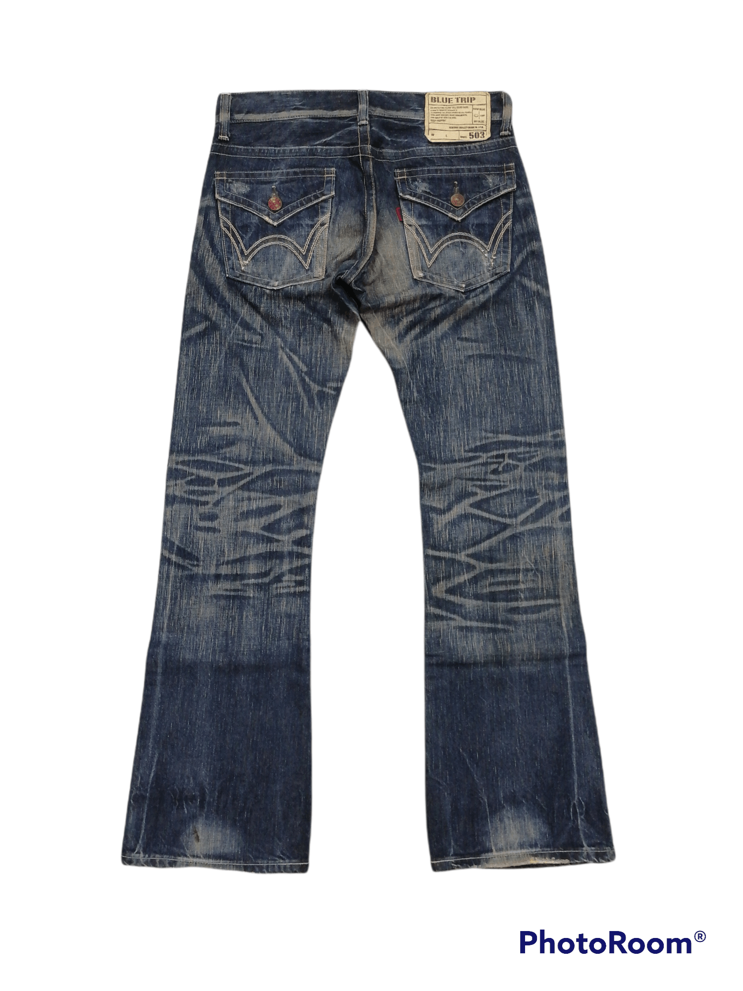 Hysteric Glamour Hot Item🔥Edwin Flare 503 Blue Trip Distressed Denim Pants⚡ Size US 32 / EU 48 - 5 Thumbnail
