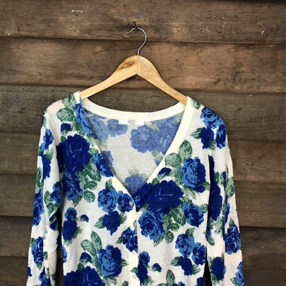 Japanese Brand Azul Flowers Blue art japan Cardigan #6922 Size S / US 4 / IT 40 - 2 Thumbnail
