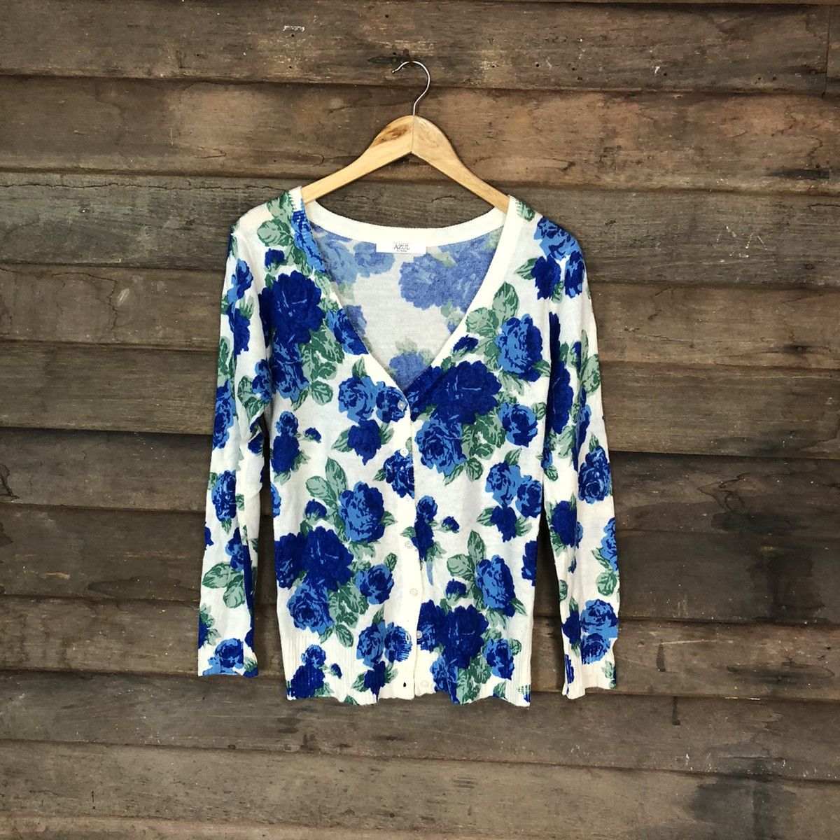 Japanese Brand Azul Flowers Blue art japan Cardigan #6922 Size S / US 4 / IT 40 - 1 Thumbnail