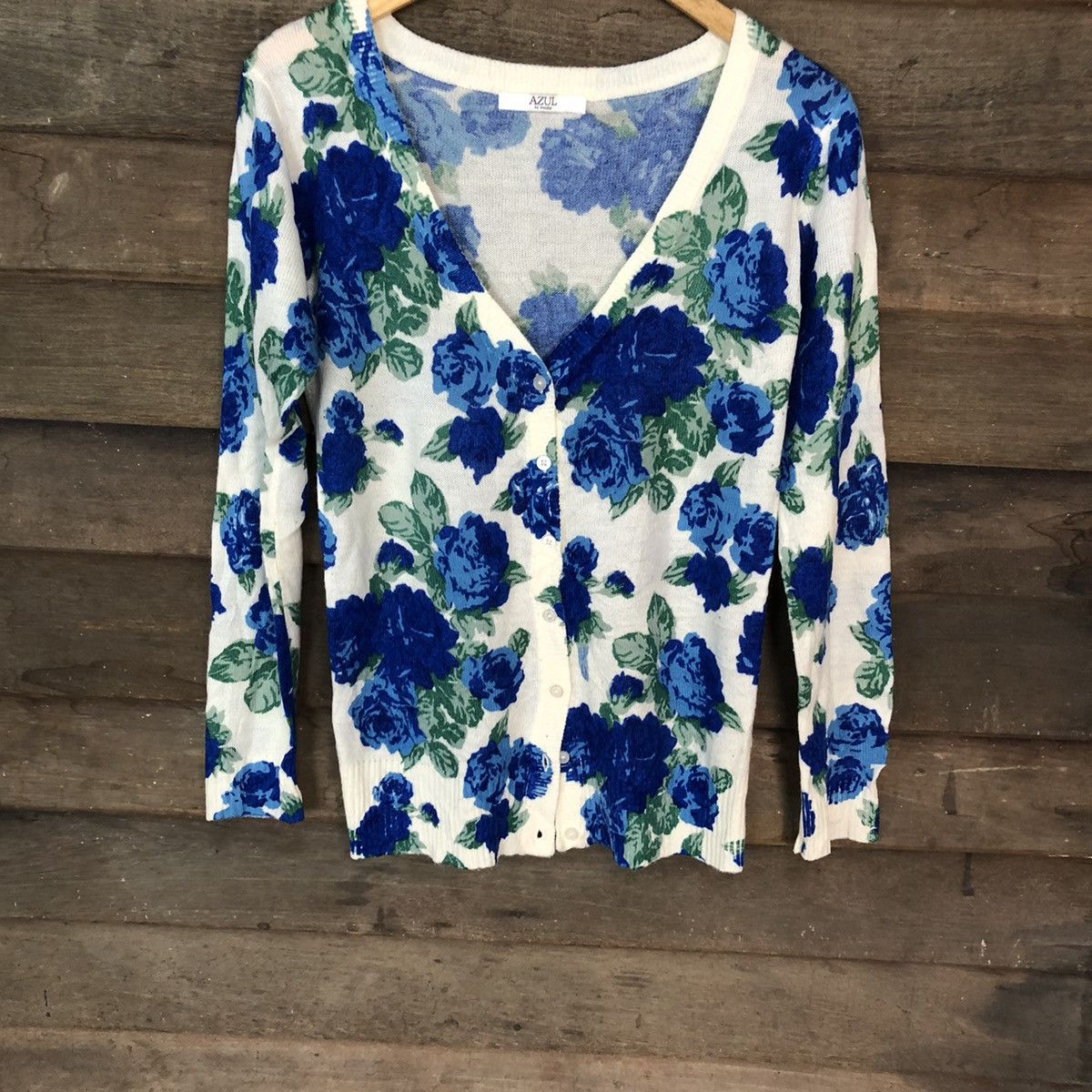 Japanese Brand Azul Flowers Blue art japan Cardigan #6922 Size S / US 4 / IT 40 - 3 Thumbnail
