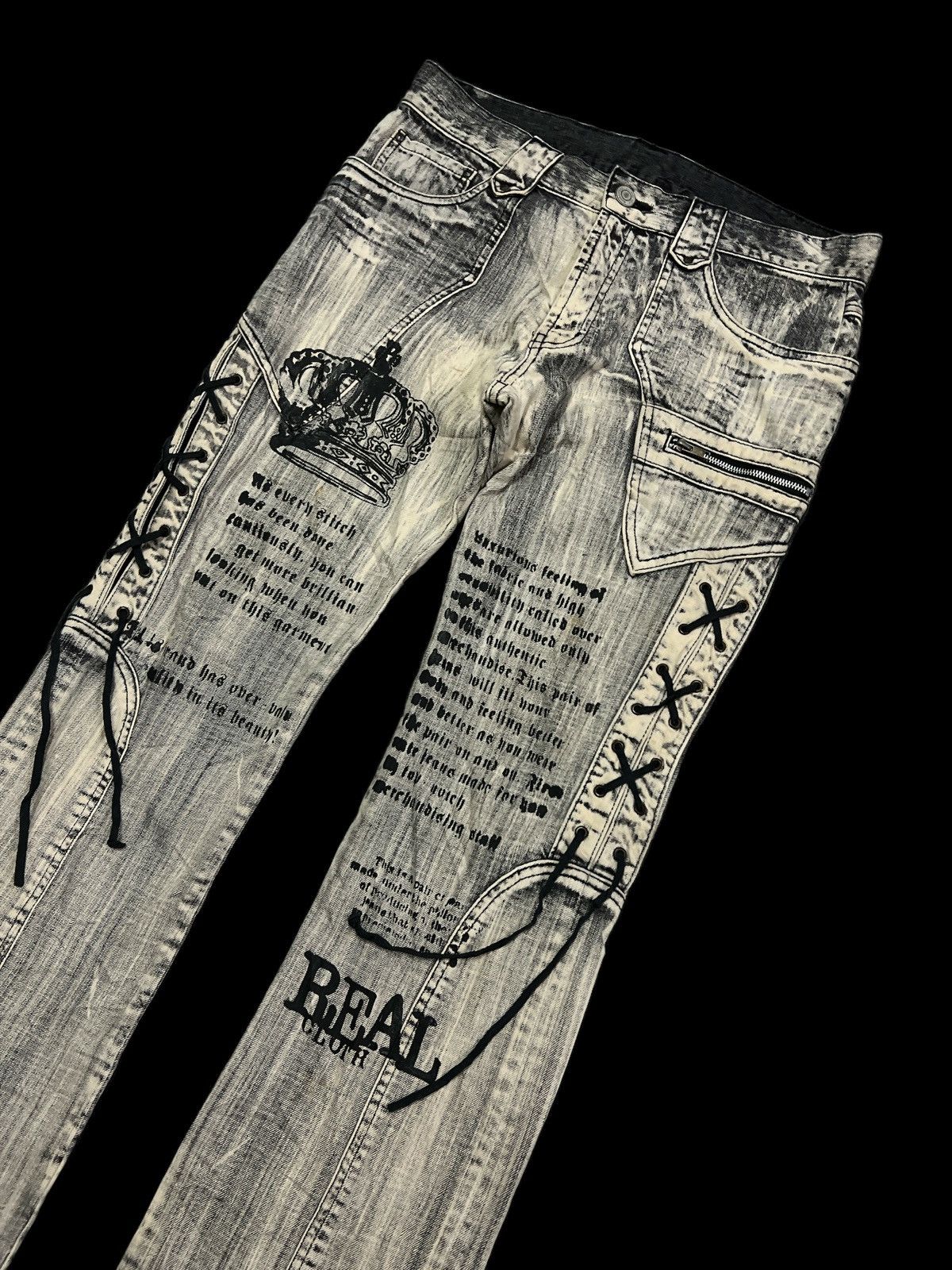 Other FLARED💥SICK🔥 Y2K ACID WASH CRAZY DESIGN PUNK STYLE Size US 35 - 4 Thumbnail
