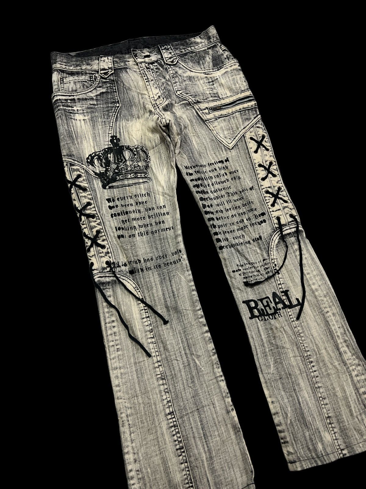 Other FLARED💥SICK🔥 Y2K ACID WASH CRAZY DESIGN PUNK STYLE Size US 35 - 6 Thumbnail