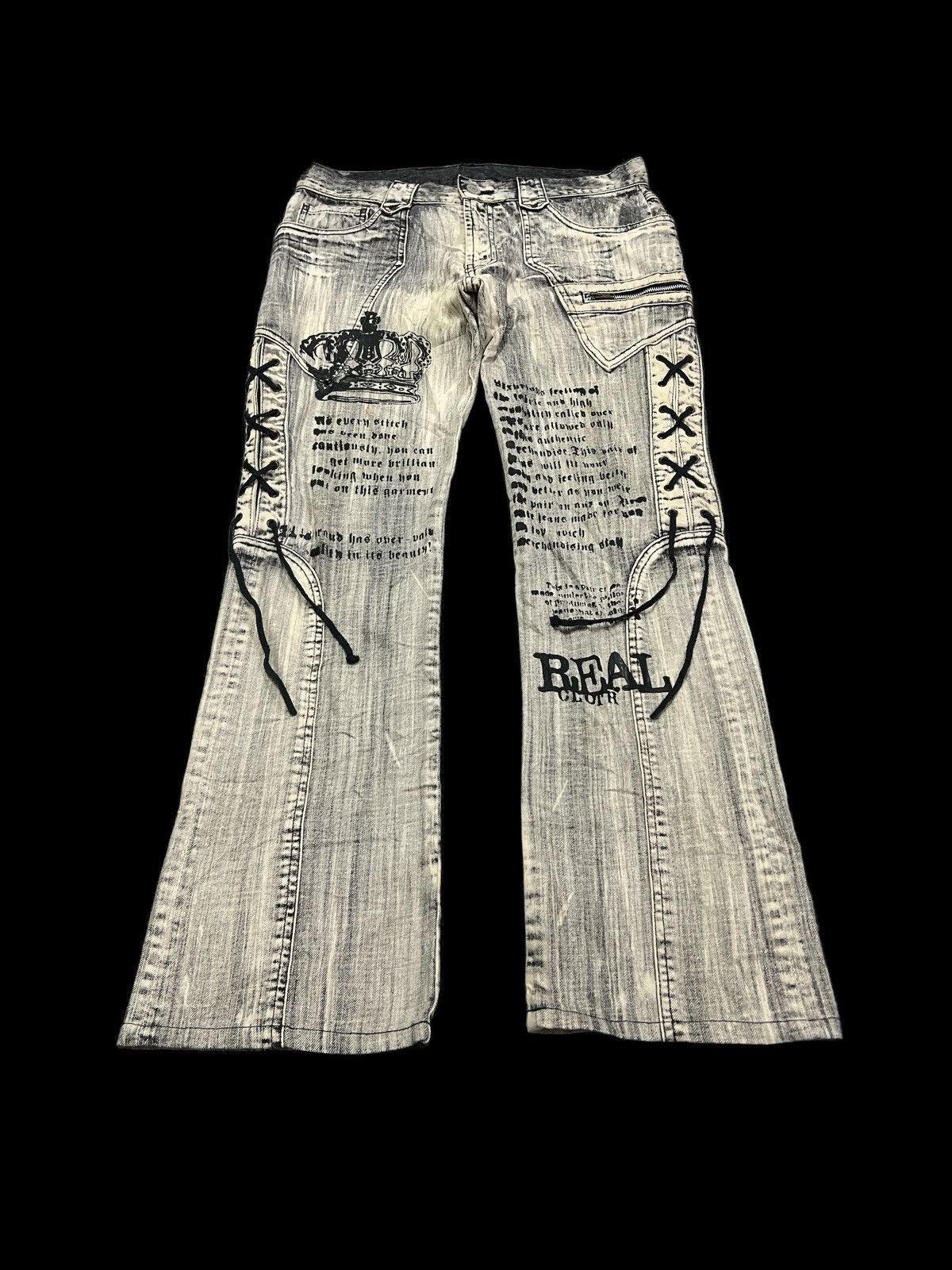 Other FLARED💥SICK🔥 Y2K ACID WASH CRAZY DESIGN PUNK STYLE Size US 35 - 2 Thumbnail