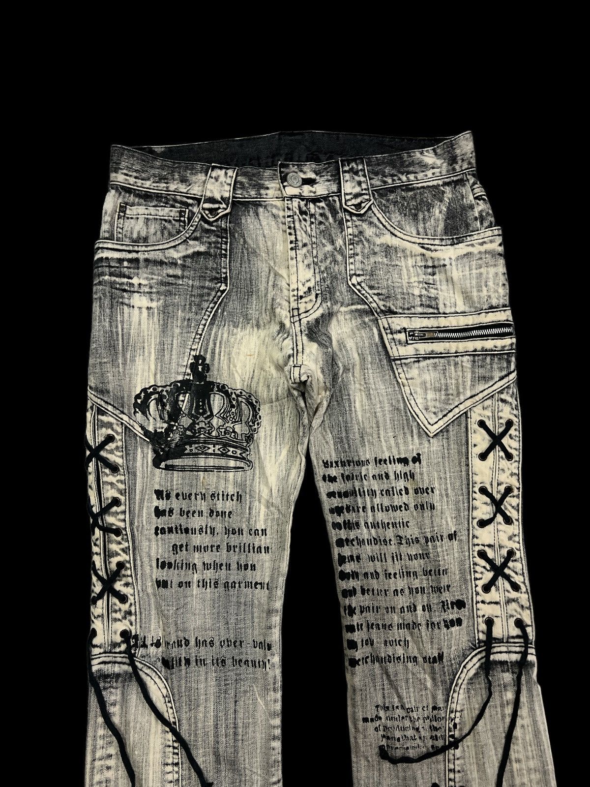Other FLARED💥SICK🔥 Y2K ACID WASH CRAZY DESIGN PUNK STYLE Size US 35 - 3 Thumbnail