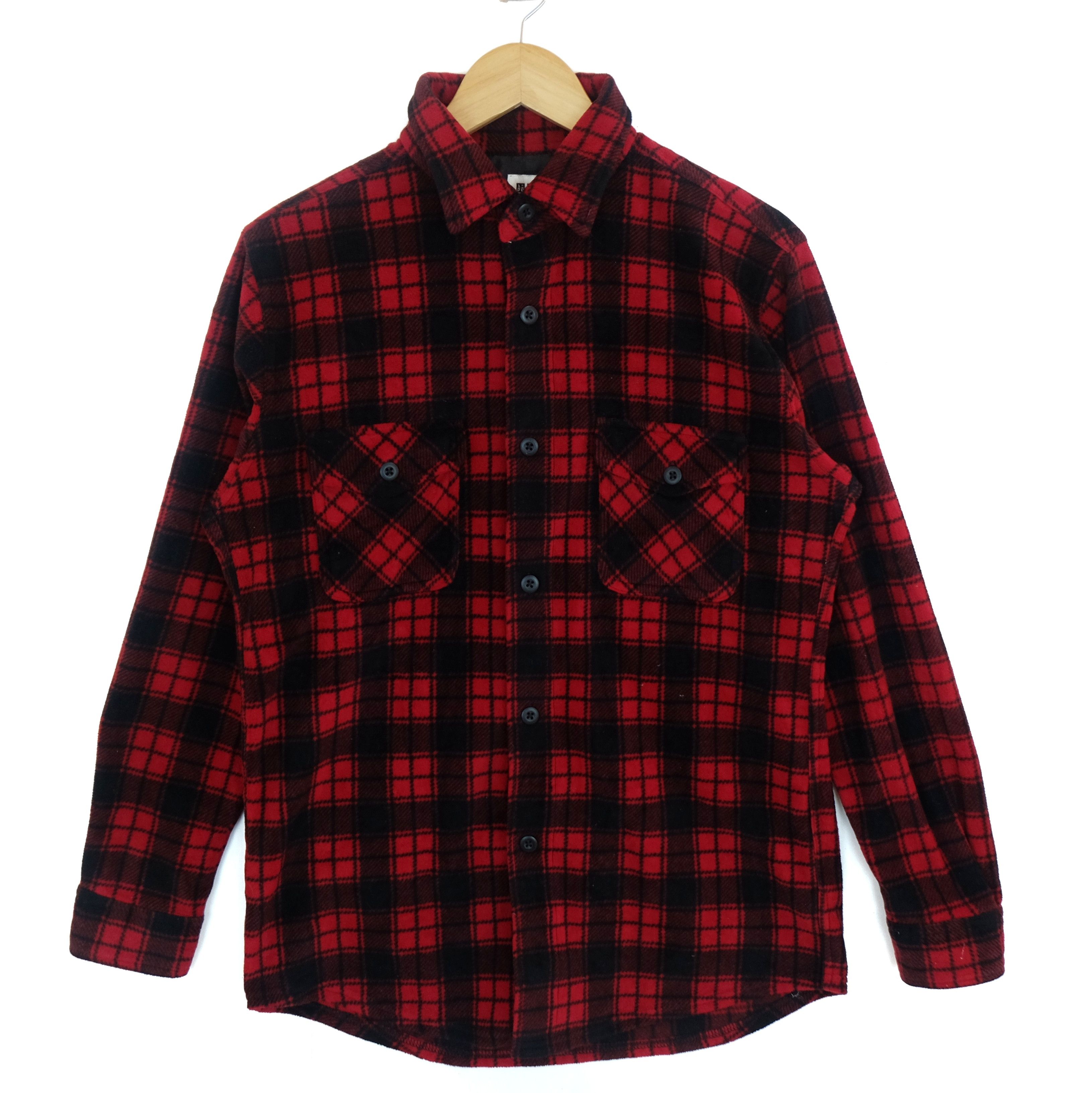 Flannel × Japanese Brand × Uniqlo UNIQLO Red Check Button Up Fleece Shirt Flannel Cowboy Size US M / EU 48-50 / 2 - 2 Thumbnail