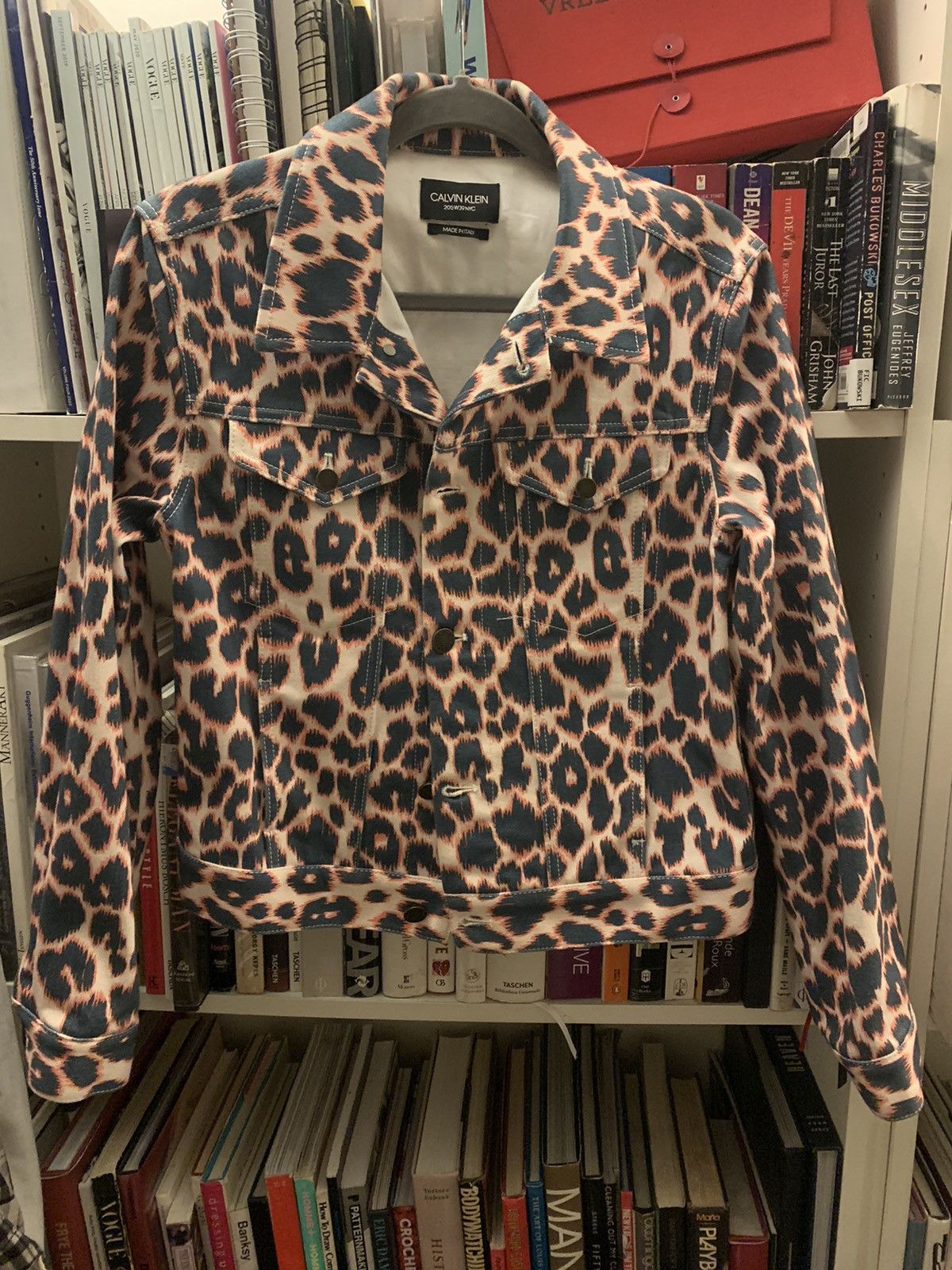 image of Calvin Klein x Calvin Klein 205W39Nyc Leopard Print Denim Jacket in Leopard Red, Men's (Size XS)