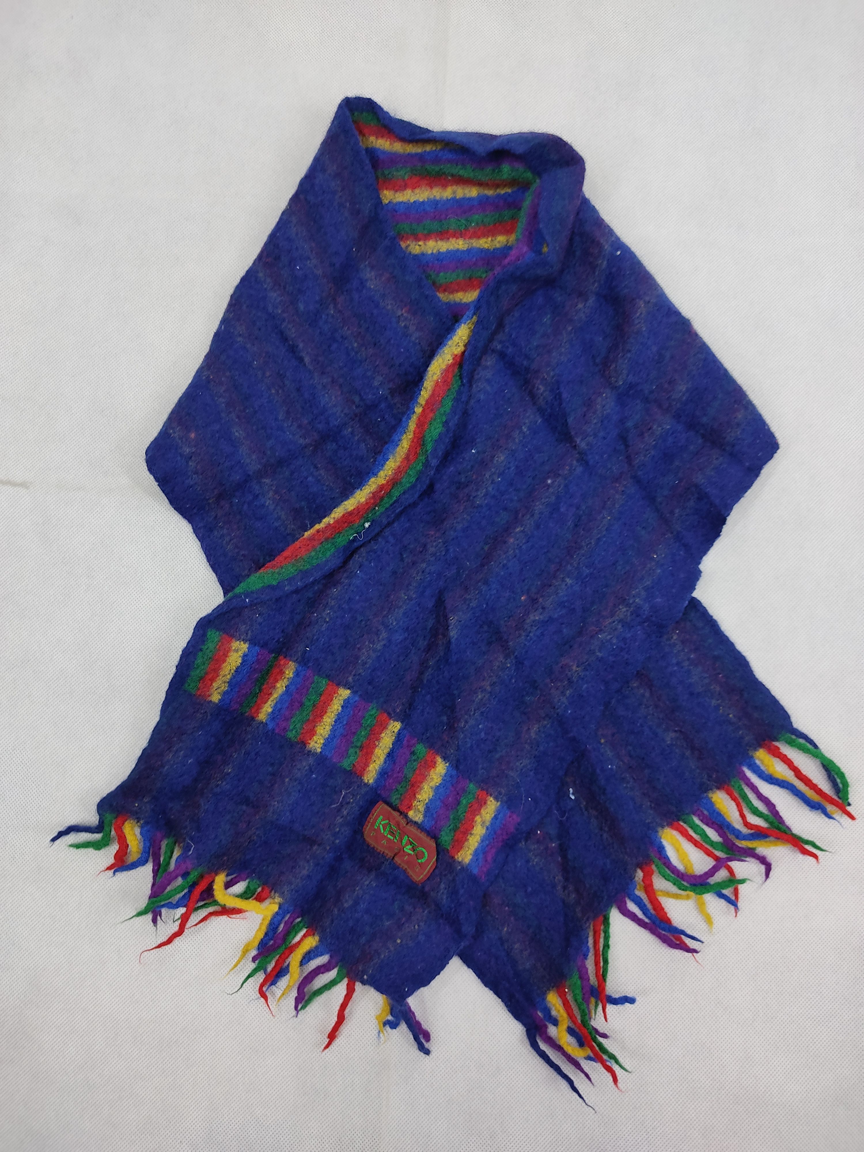 Japanese Brand Vintage Kenzo Paris Rainbow Striped Muffler Pure Cashmere Size ONE SIZE - 1 Thumbnail