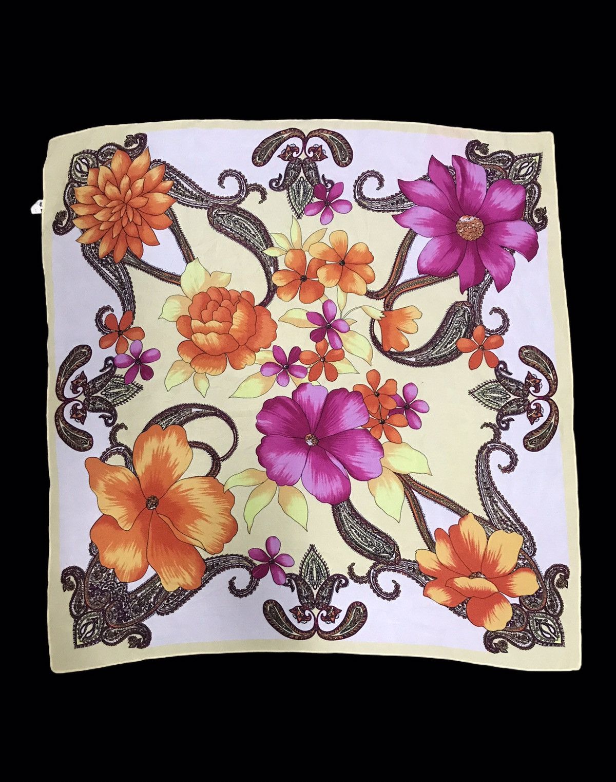 Japanese Brand Vintage Silk Scarf Floral Paisley Goods Printed Screen Size ONE SIZE - 1 Thumbnail