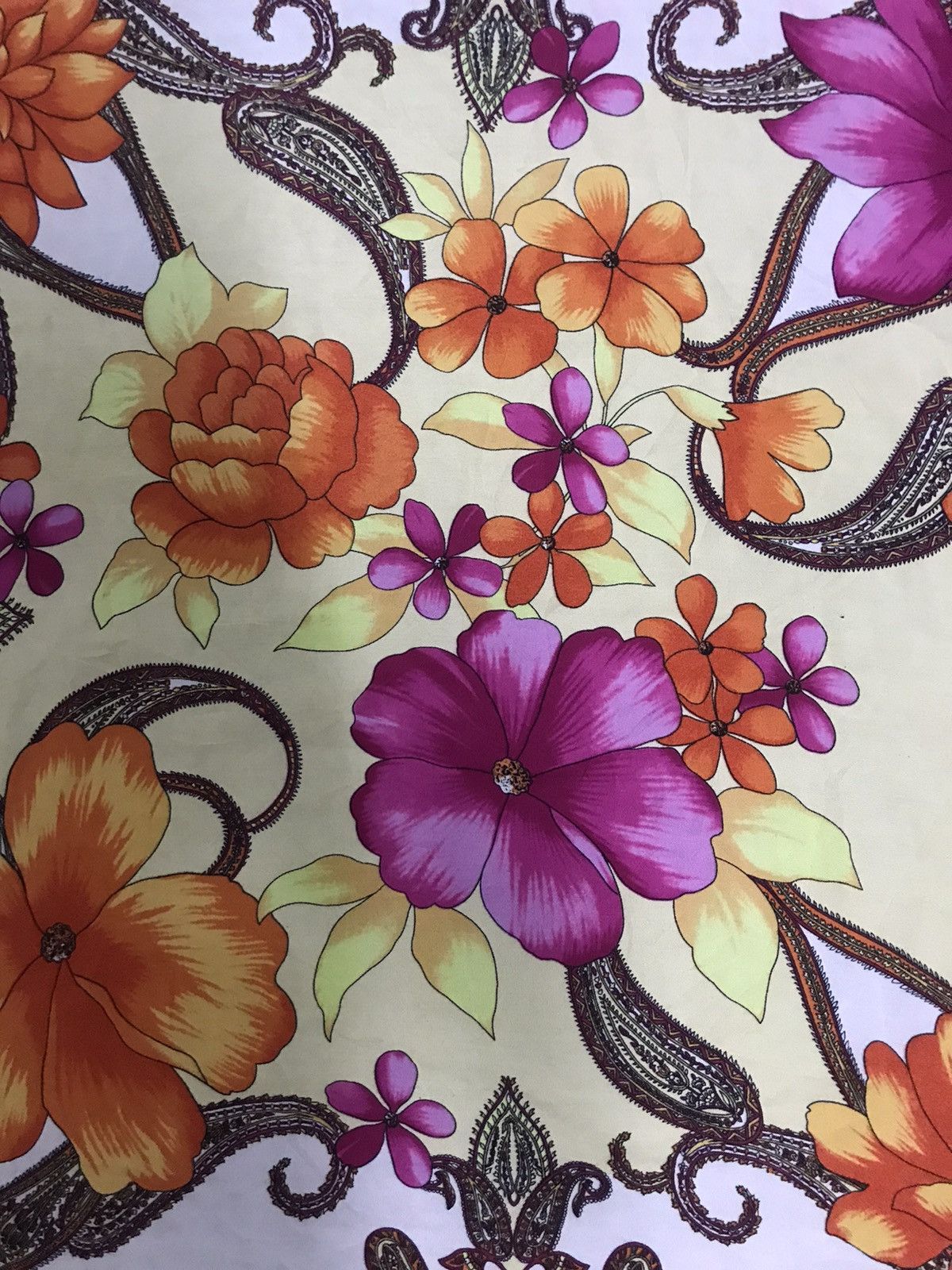 Japanese Brand Vintage Silk Scarf Floral Paisley Goods Printed Screen Size ONE SIZE - 4 Thumbnail