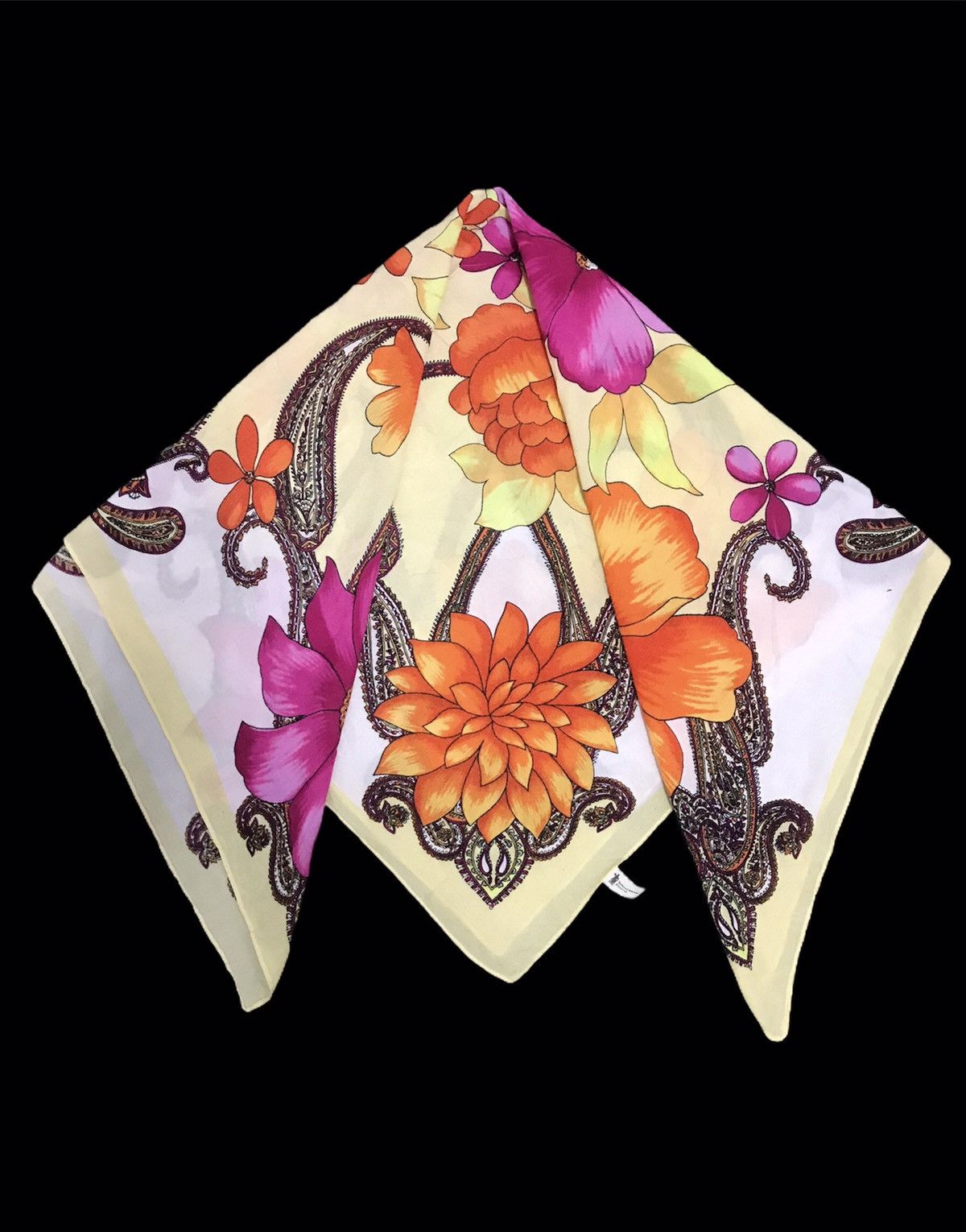 Japanese Brand Vintage Silk Scarf Floral Paisley Goods Printed Screen Size ONE SIZE - 2 Thumbnail