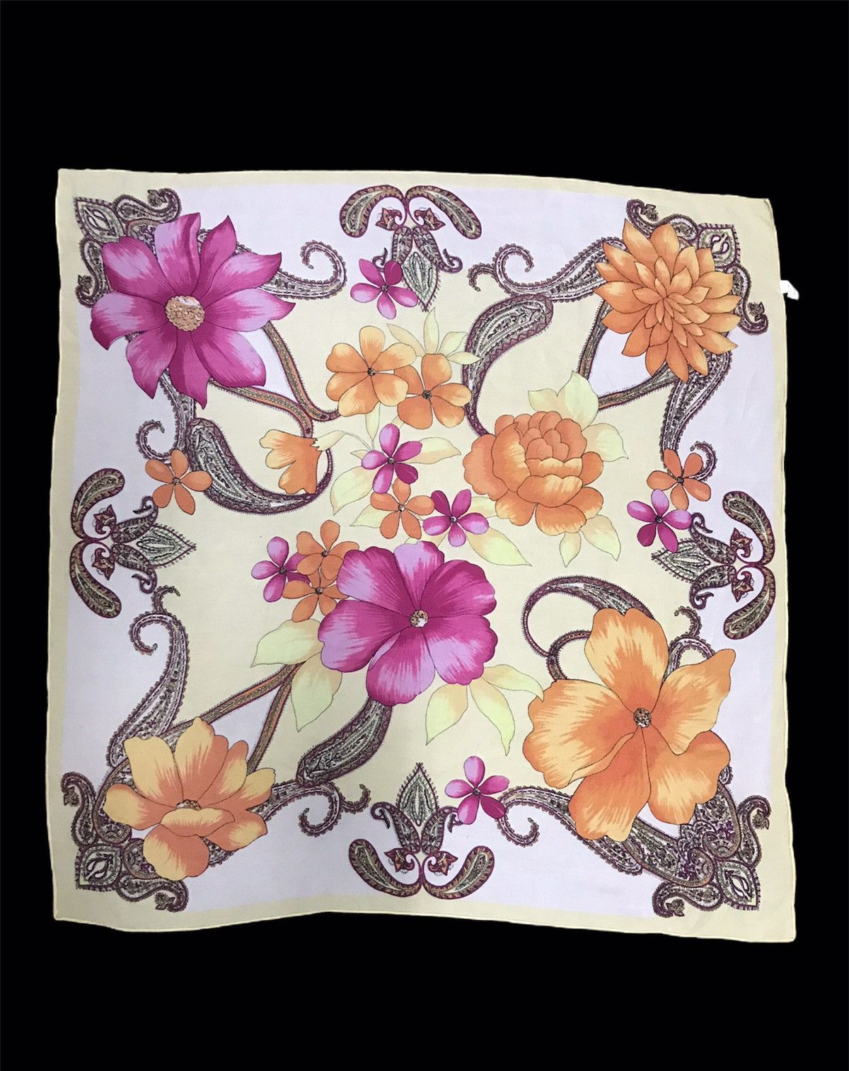 Japanese Brand Vintage Silk Scarf Floral Paisley Goods Printed Screen Size ONE SIZE - 3 Thumbnail