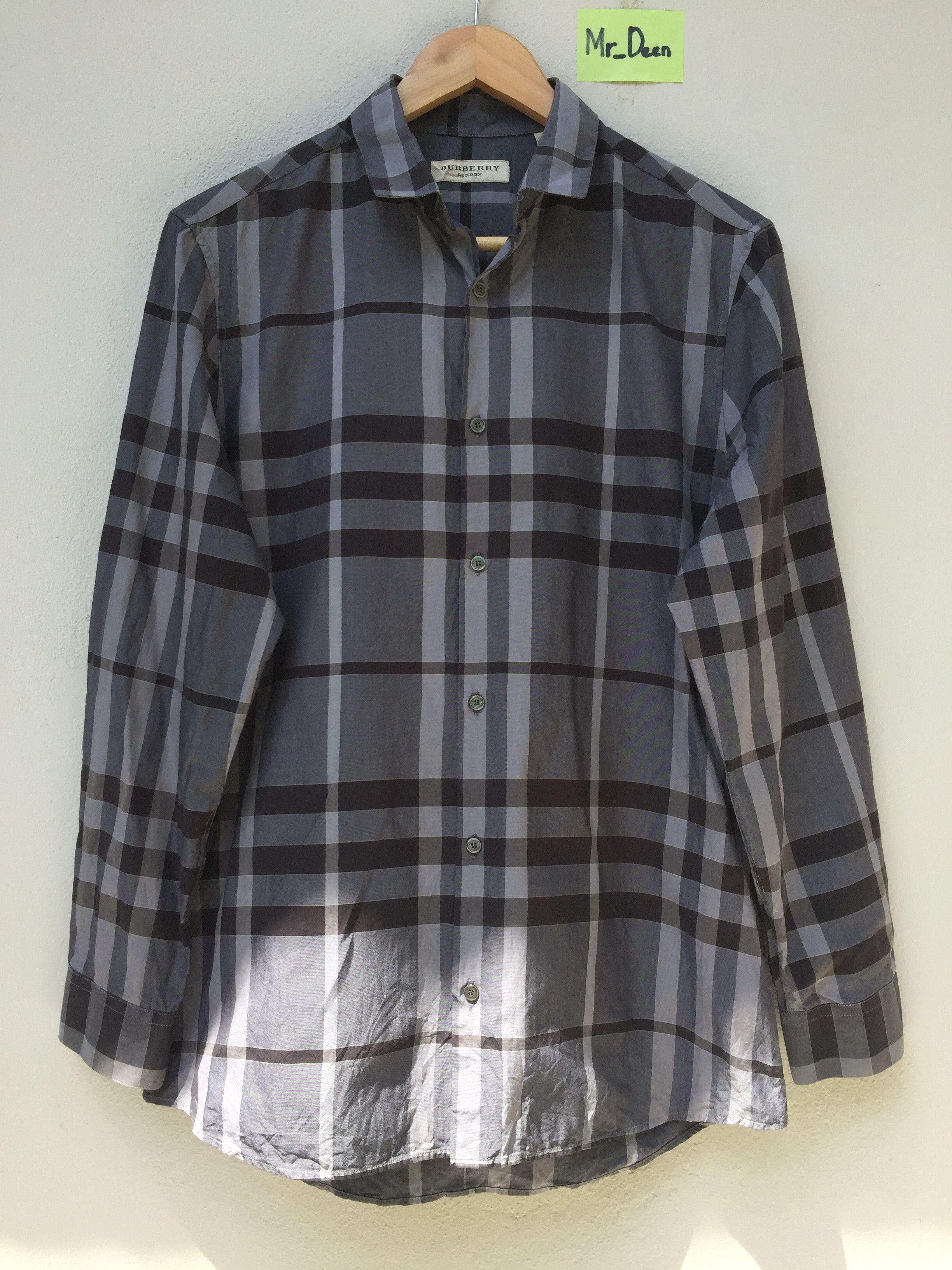 image of Burberry London Long Sleeve Button-Up (Charcoal) in Beige, Men's (Size Medium)