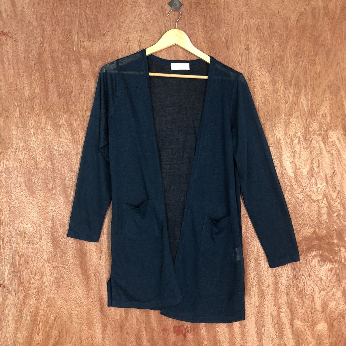 image of Leahmatin Blue Long Cardigan Knitwear Meshnet Crochet C577, Men's (Size Medium)