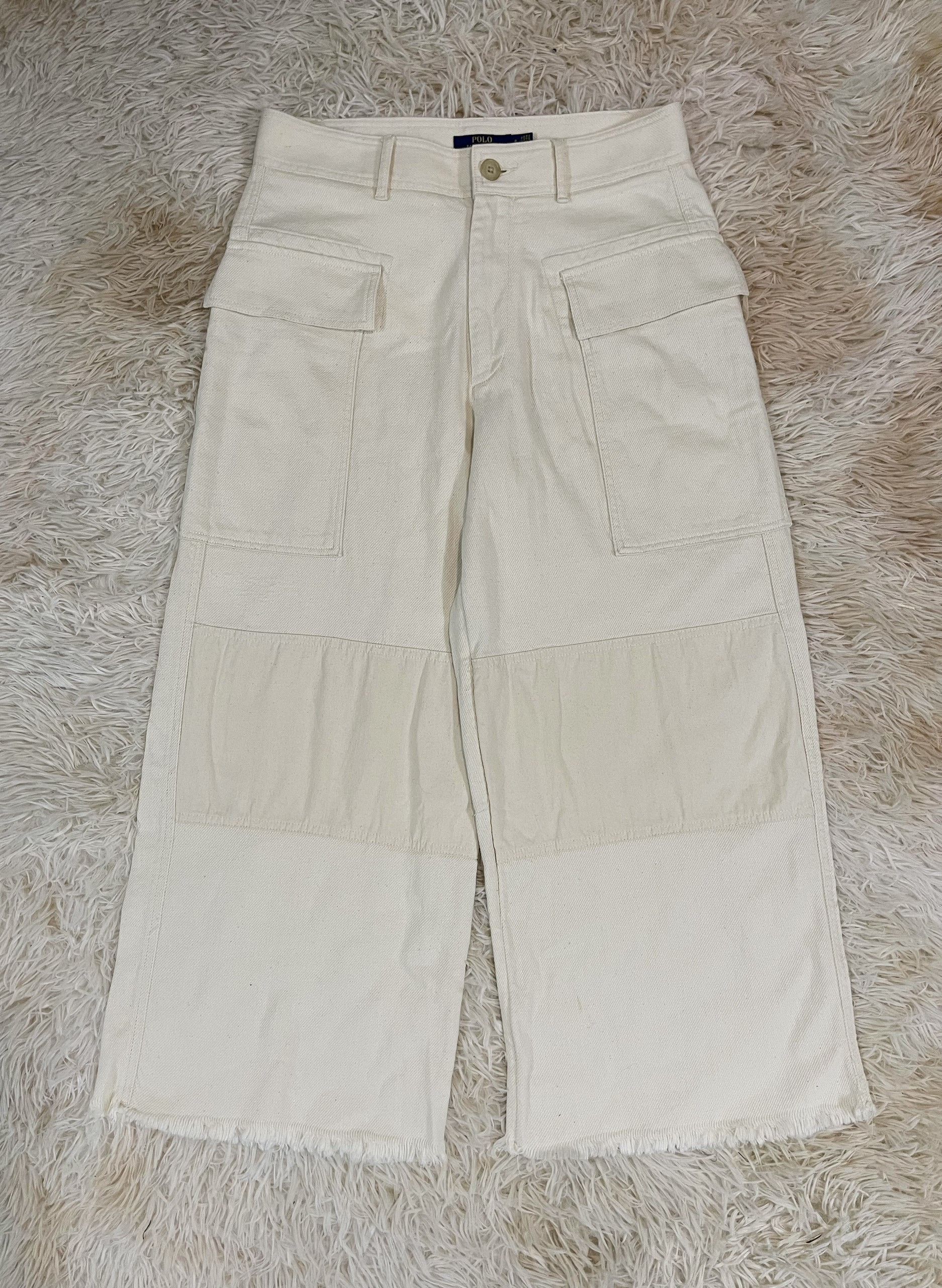 image of Polo Ralph Lauren Ralph Laurent 2000's Distressed Boxy Cargo Pants in Off White, Men's (Size 32)