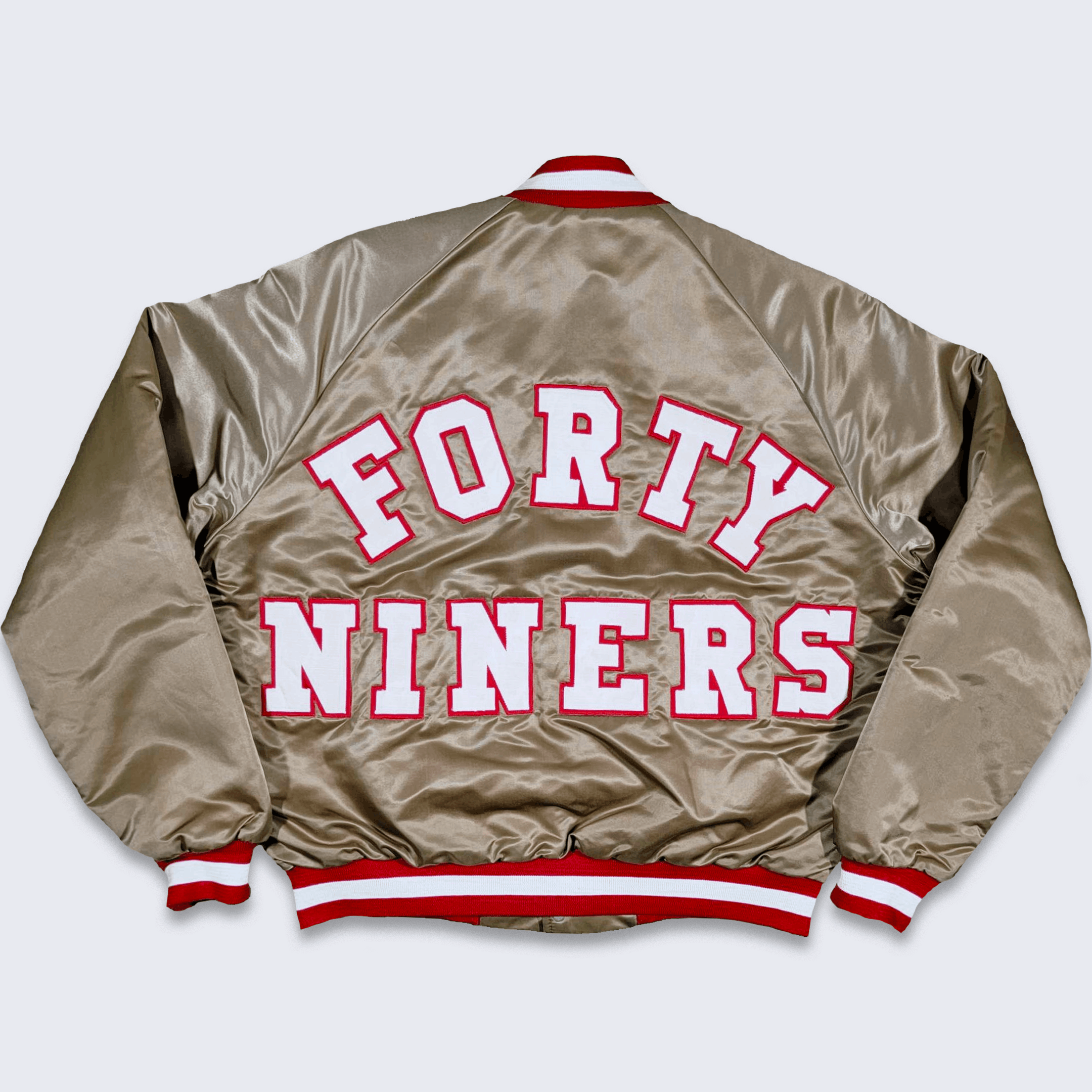 Vintage 80s SF 49ers Starter Satin Jacket Mens L NFL Football Gold