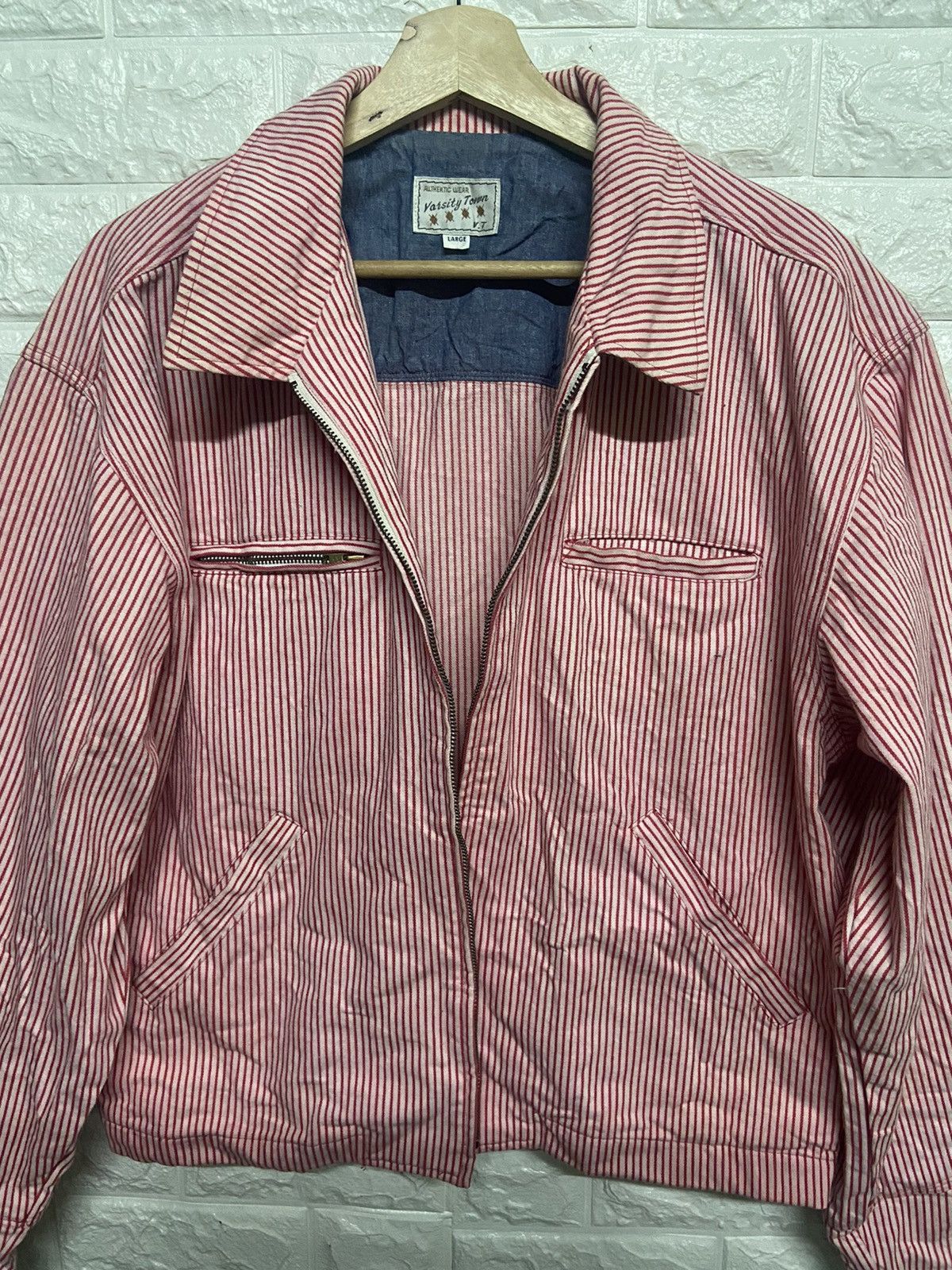 Vintage Vintage Varsity Town Striped Zip Up Worker Jacket Size US L / EU 52-54 / 3 - 2 Thumbnail