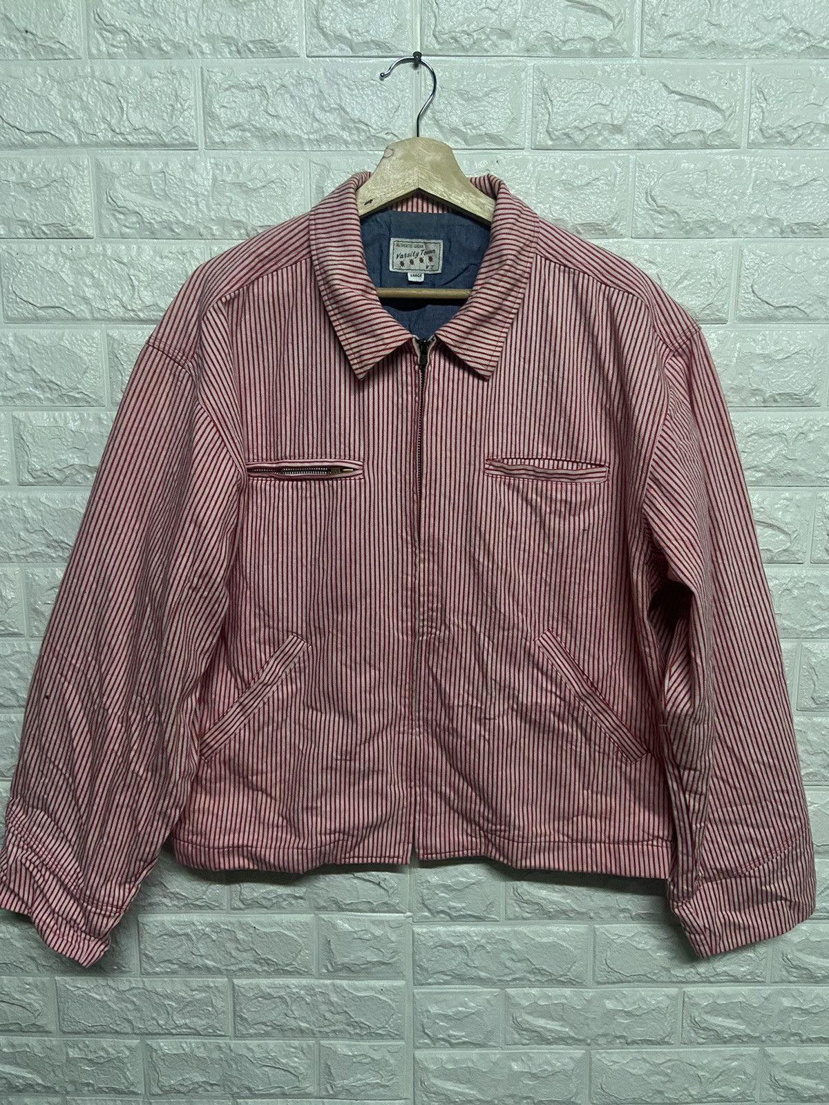 Vintage Vintage Varsity Town Striped Zip Up Worker Jacket Size US L / EU 52-54 / 3 - 1 Thumbnail