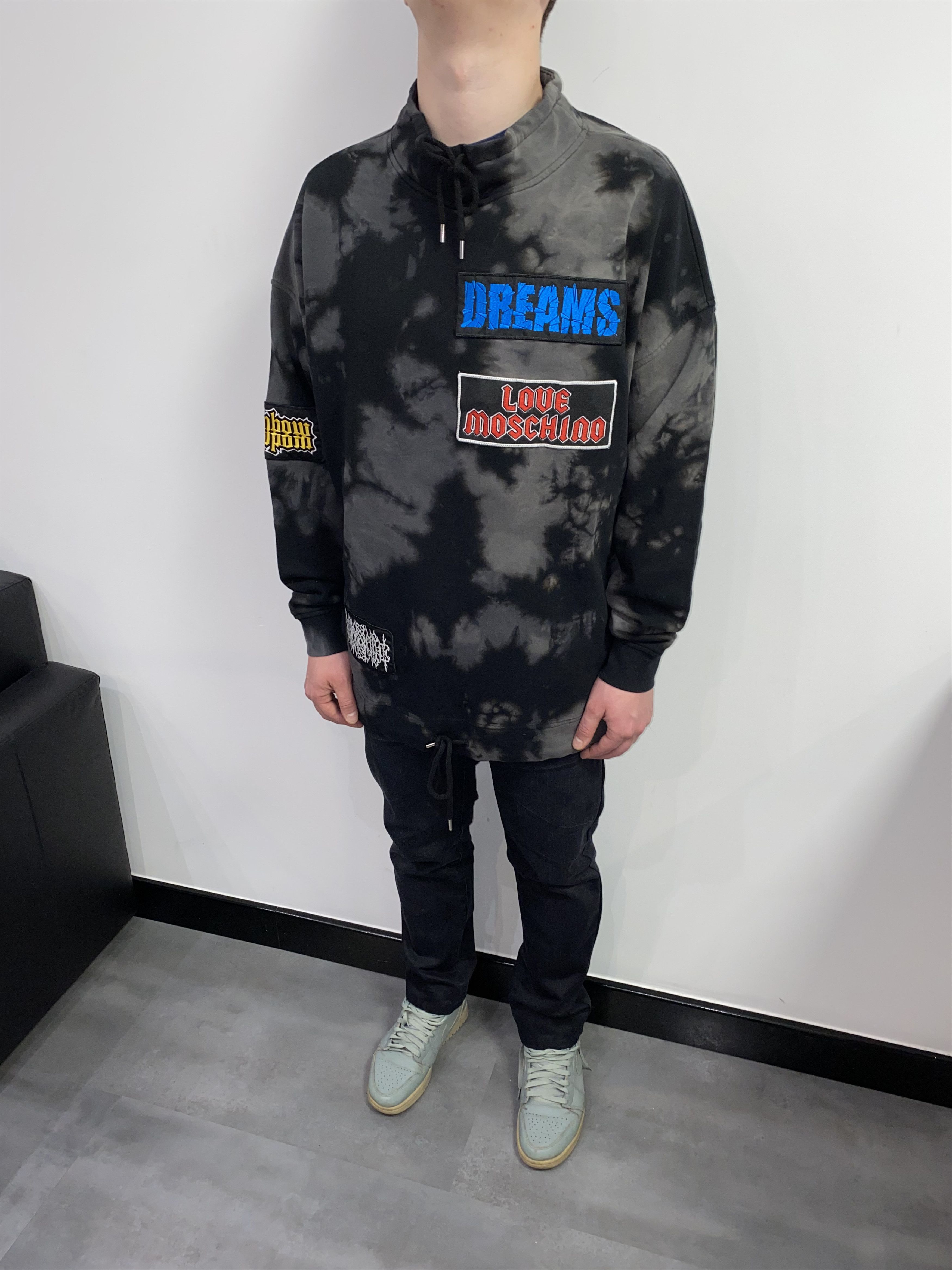 image of Jeremy Scott x Moschino Dswt! Moschino Tie Dye Patched Turtleneck Crewneck, Men's (Size Large)