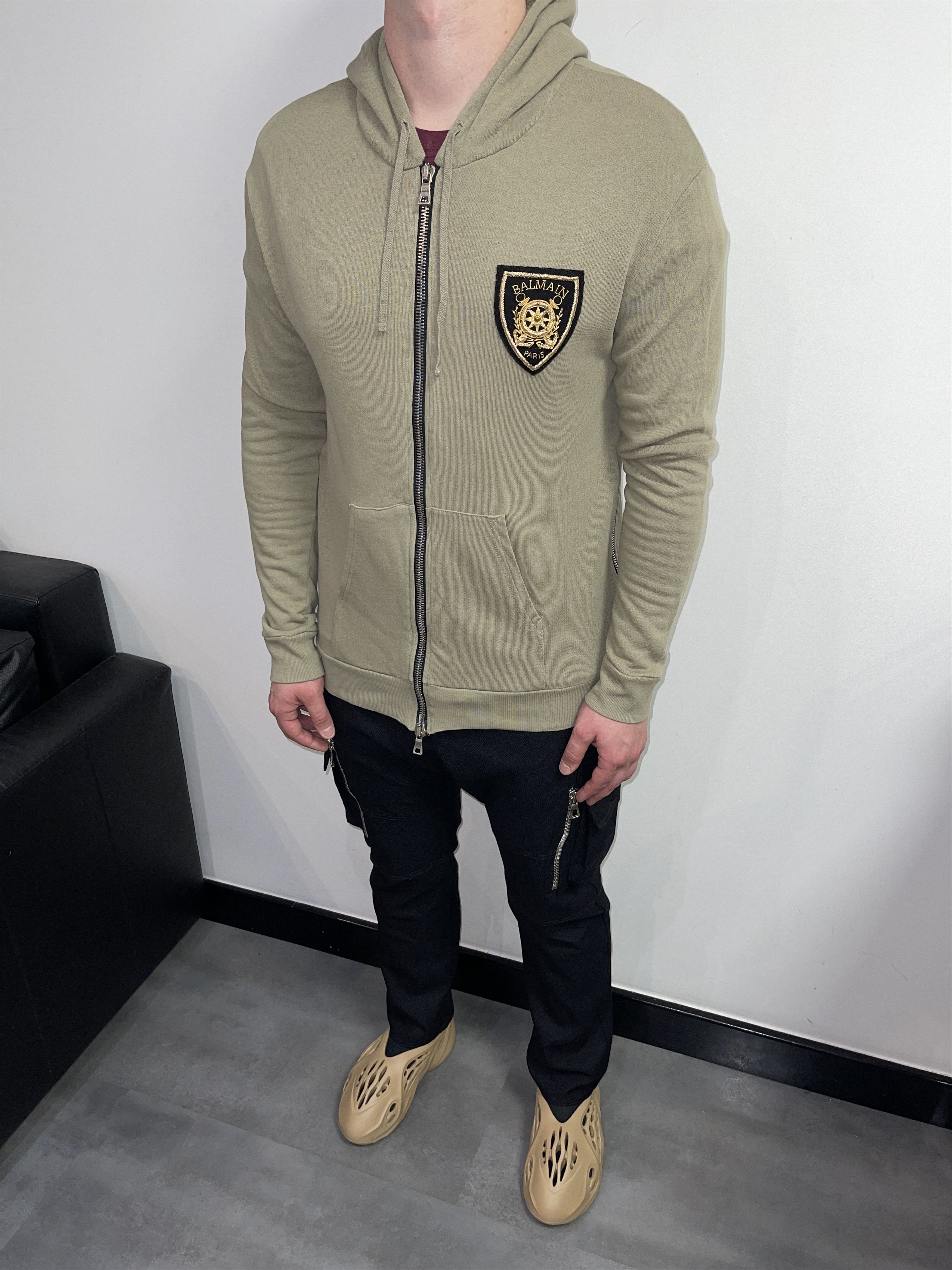 Balmain Balmain Big Logo Zipped Military Green Hoodie Size US L / EU 52-54 / 3 - 7 Thumbnail