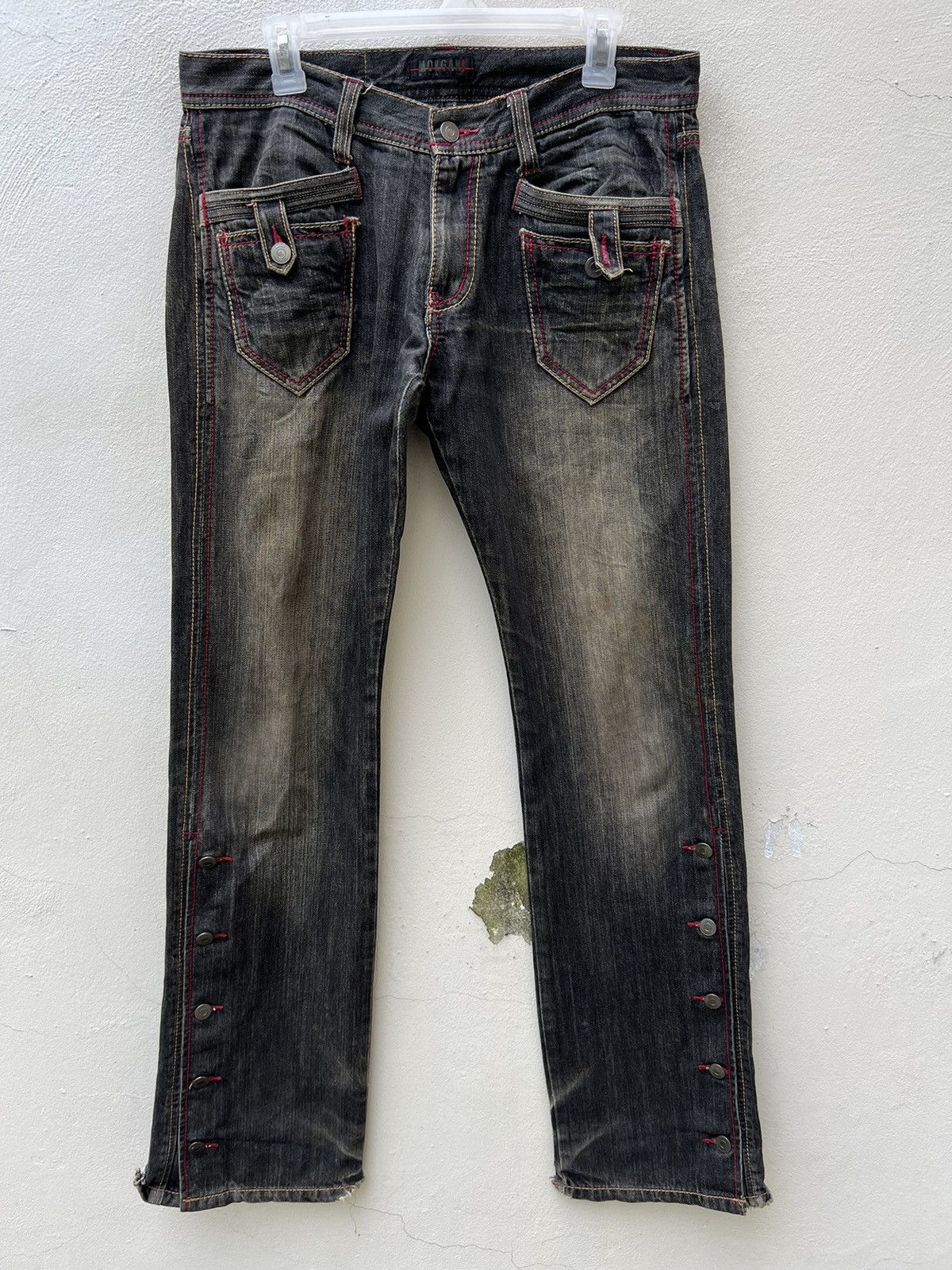 Morgan Homme × Vintage Vintage Morgan Homme Dirty Mud Fade Black Denim Flare Jeans Size US 32 / EU 48 - 6 Thumbnail