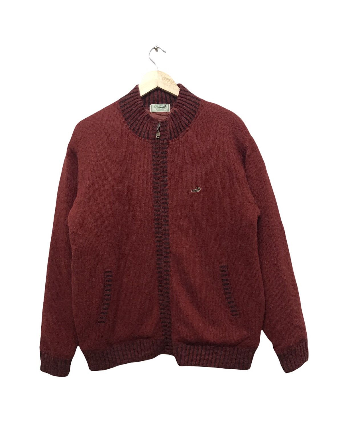 image of Vintage Crocodile Minimalist Knit Jacket in Maroon, Men's (Size Large)