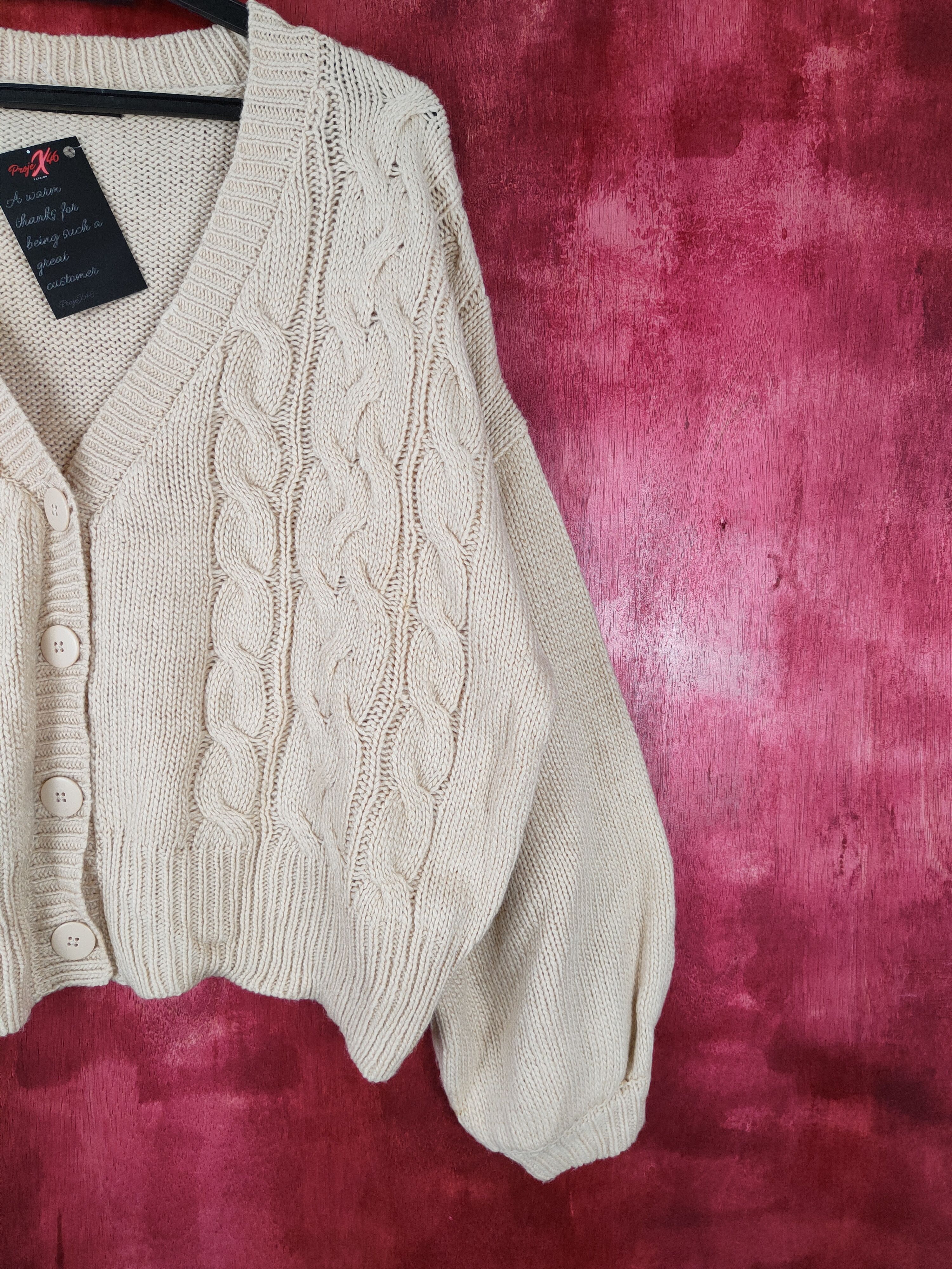 Vintage Kastane Brown Knitwear ballon sleeve cardigan japan #5197 Size L / US 10 / IT 46 - 4 Thumbnail