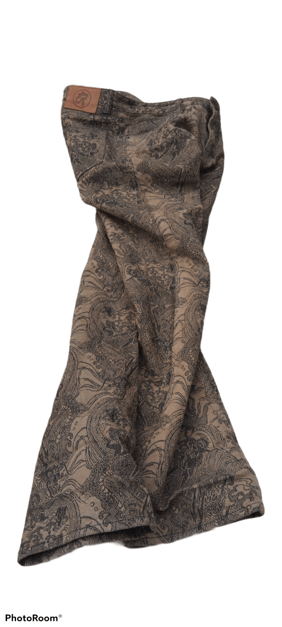 image of Avant Garde x Dragonfly Monogram Dragon Fullprint Kyoto Denim Pants in Brown, Men's (Size 32)