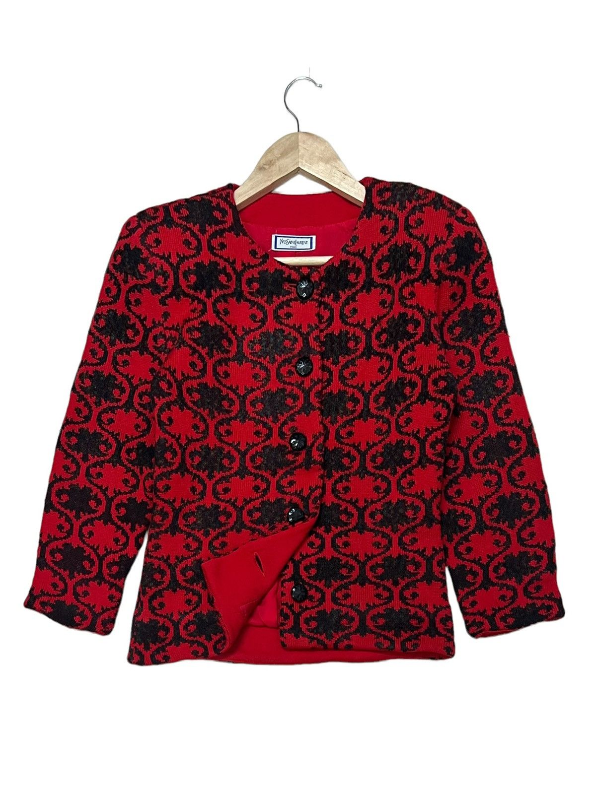 Vintage × Yves Saint Laurent VTG YVES SAINT LAURENT TRICOT HOUNDSTOOTH FLORA CARDIGAN Size S / US 4 / IT 40 - 18 Thumbnail