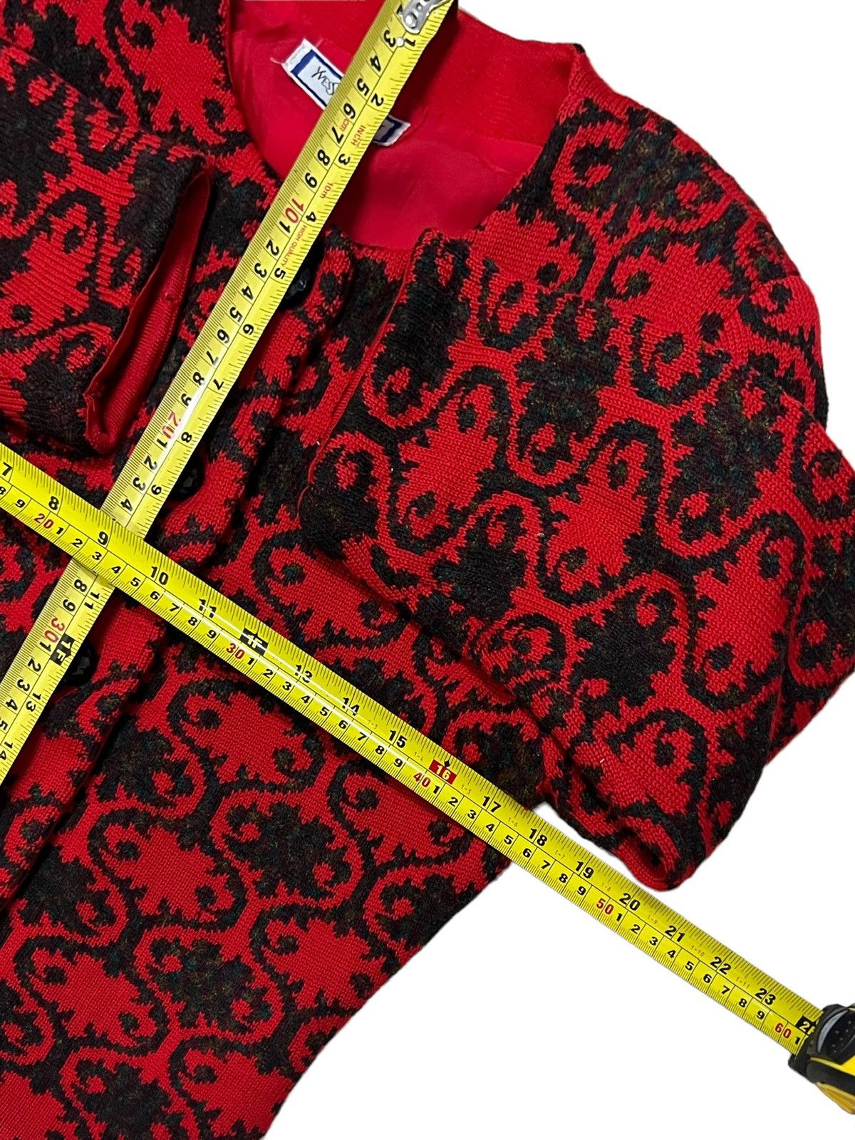 Vintage × Yves Saint Laurent VTG YVES SAINT LAURENT TRICOT HOUNDSTOOTH FLORA CARDIGAN Size S / US 4 / IT 40 - 16 Thumbnail