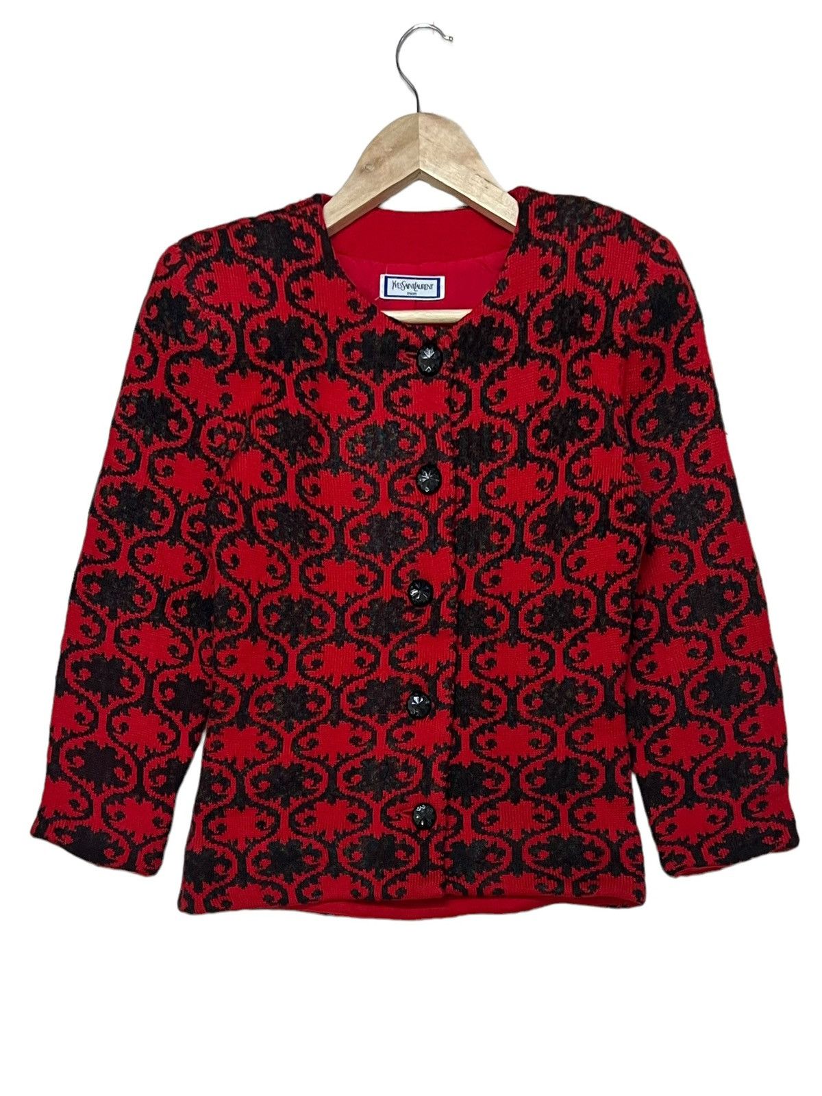 Vintage × Yves Saint Laurent VTG YVES SAINT LAURENT TRICOT HOUNDSTOOTH FLORA CARDIGAN Size S / US 4 / IT 40 - 2 Thumbnail