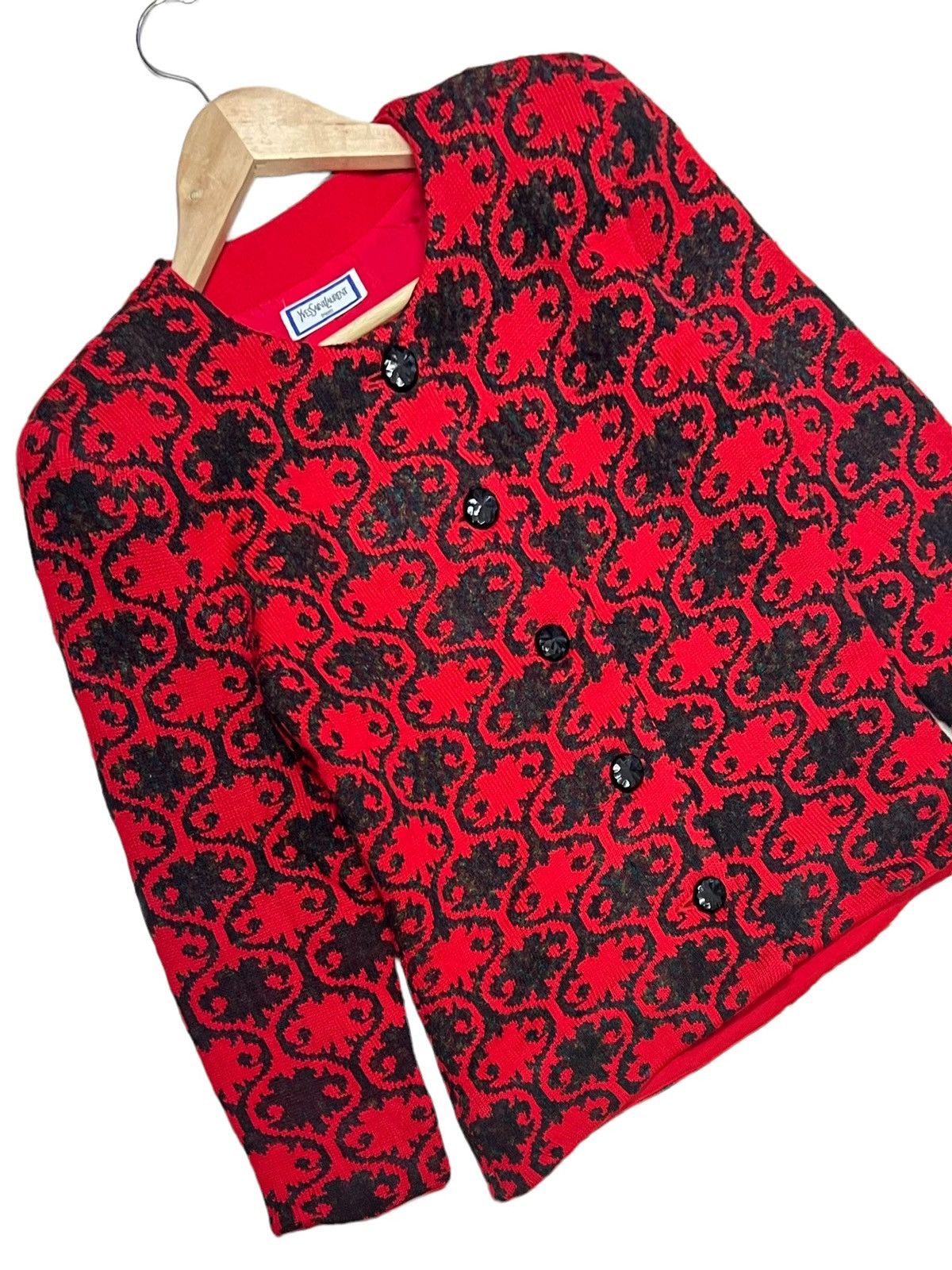 Vintage × Yves Saint Laurent VTG YVES SAINT LAURENT TRICOT HOUNDSTOOTH FLORA CARDIGAN Size S / US 4 / IT 40 - 8 Thumbnail