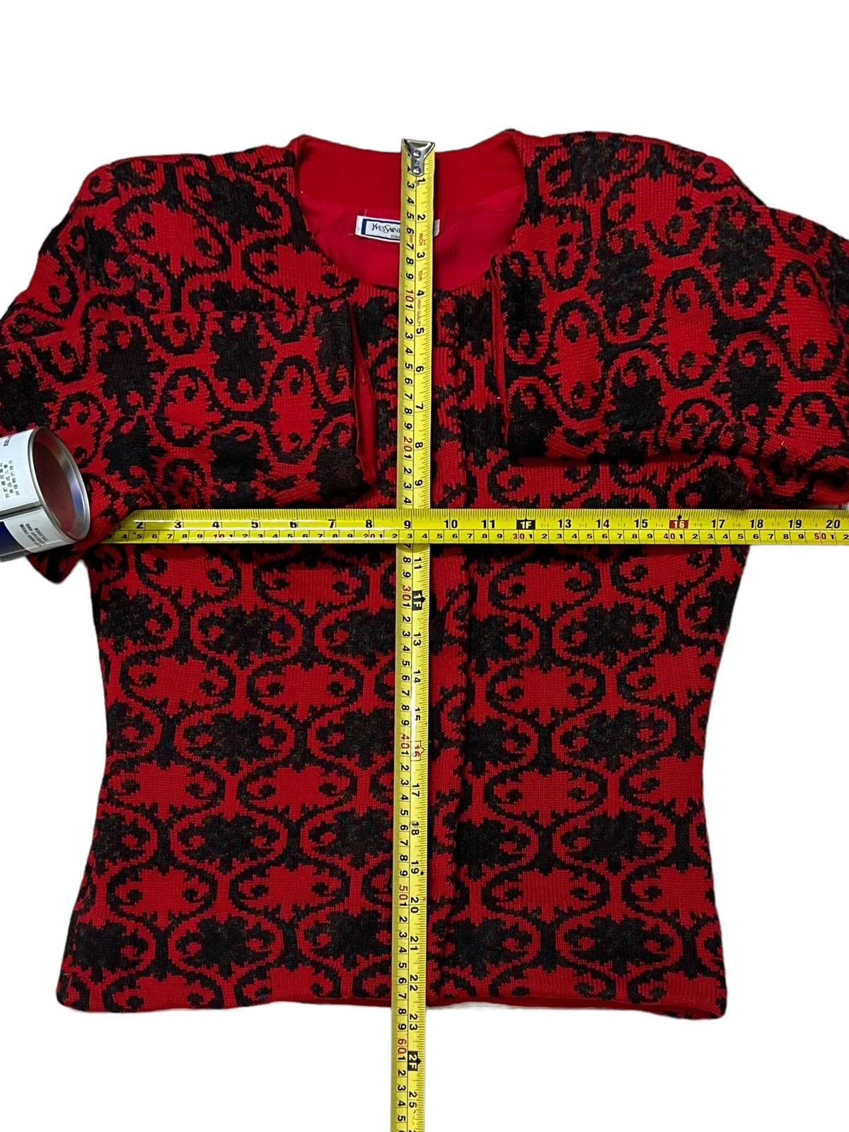 Vintage × Yves Saint Laurent VTG YVES SAINT LAURENT TRICOT HOUNDSTOOTH FLORA CARDIGAN Size S / US 4 / IT 40 - 14 Thumbnail