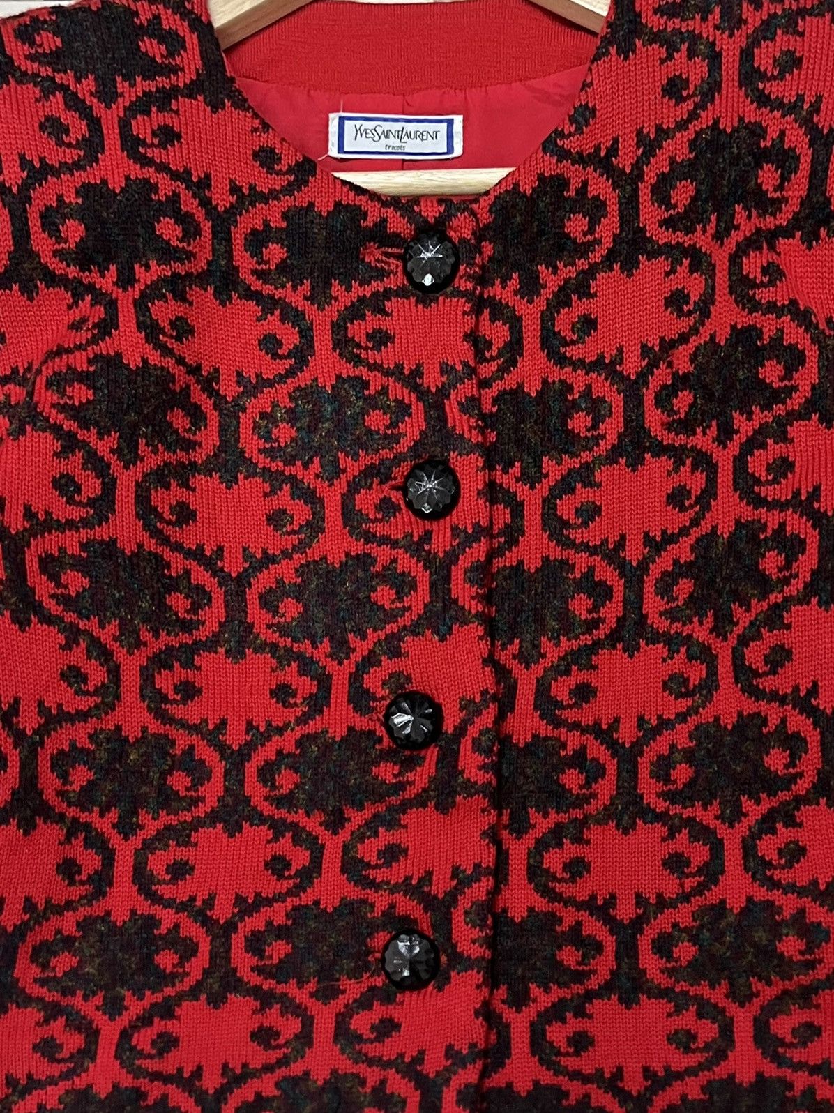 Vintage × Yves Saint Laurent VTG YVES SAINT LAURENT TRICOT HOUNDSTOOTH FLORA CARDIGAN Size S / US 4 / IT 40 - 5 Thumbnail